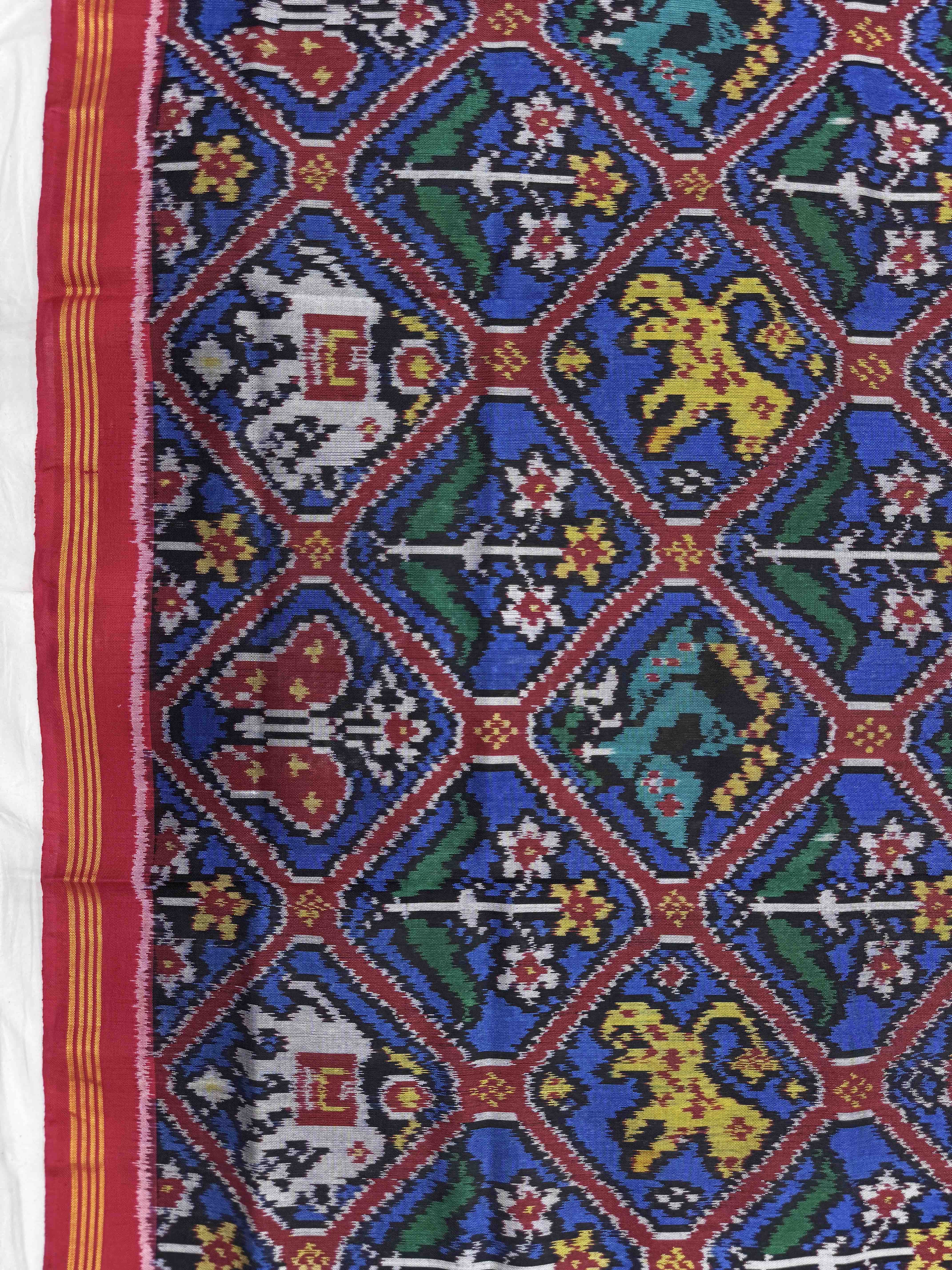 Red & Blue Narikunj Single Ikat Patan Patola Saree