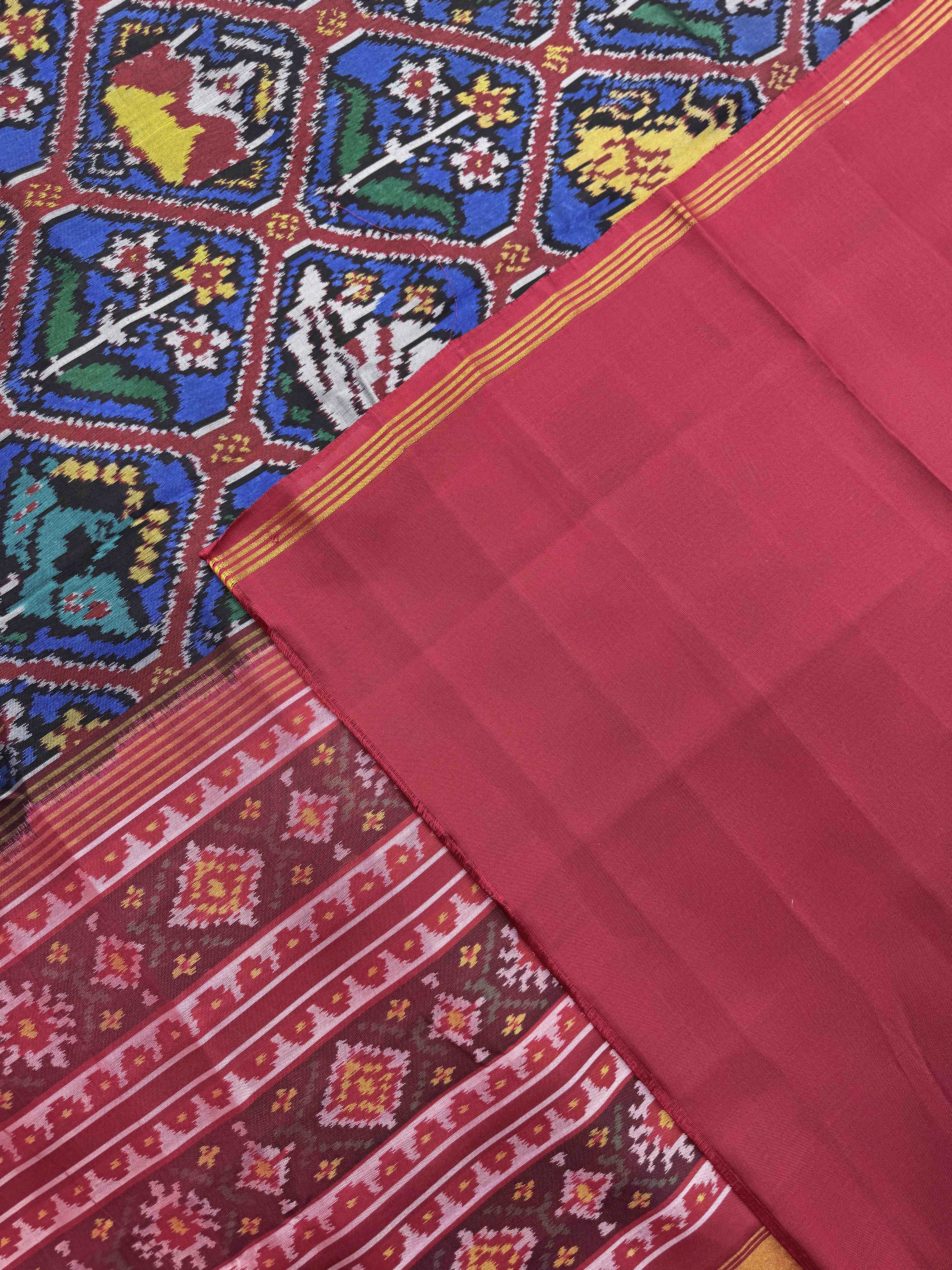 Red & Blue Narikunj Single Ikat Patan Patola Saree