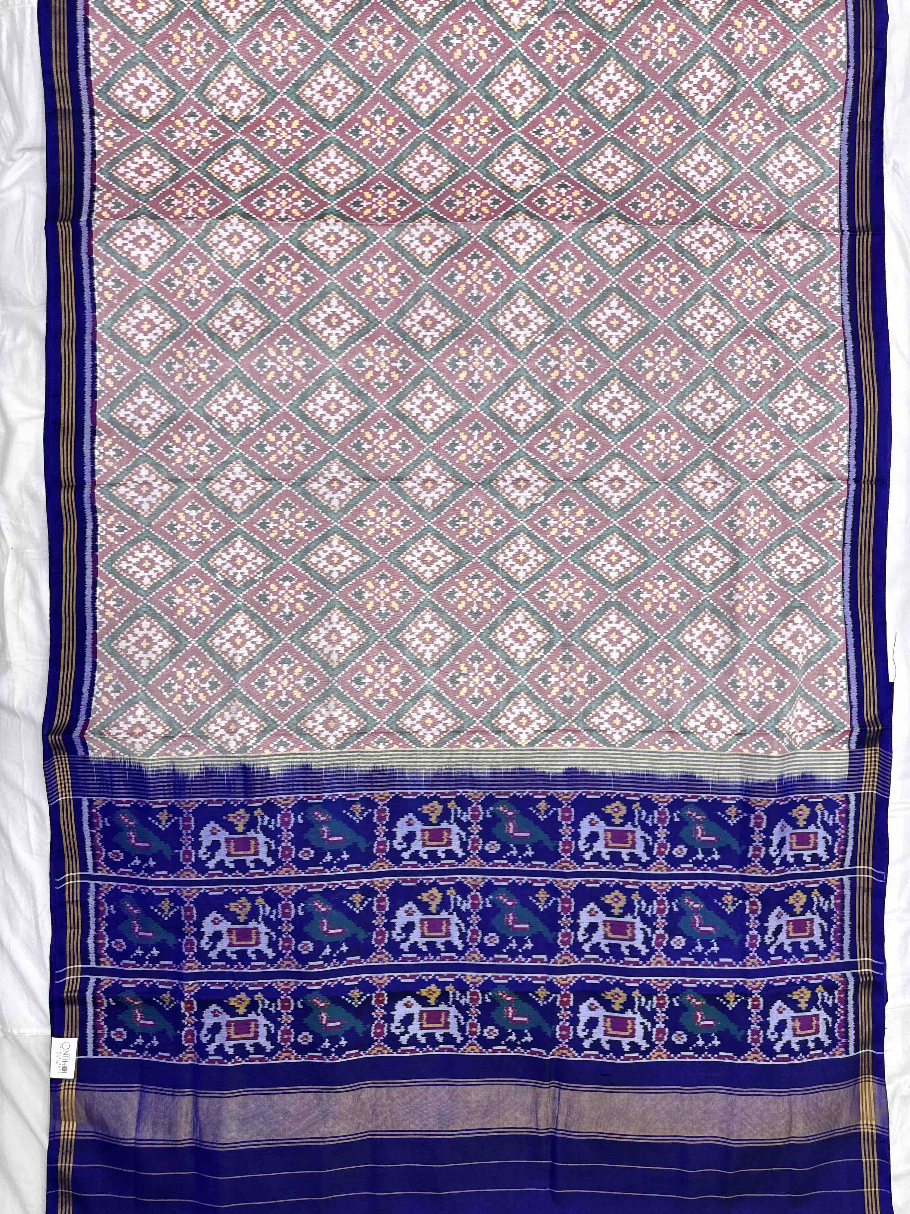 Blue & White Panchanda Single Ikat Patan Patola Saree