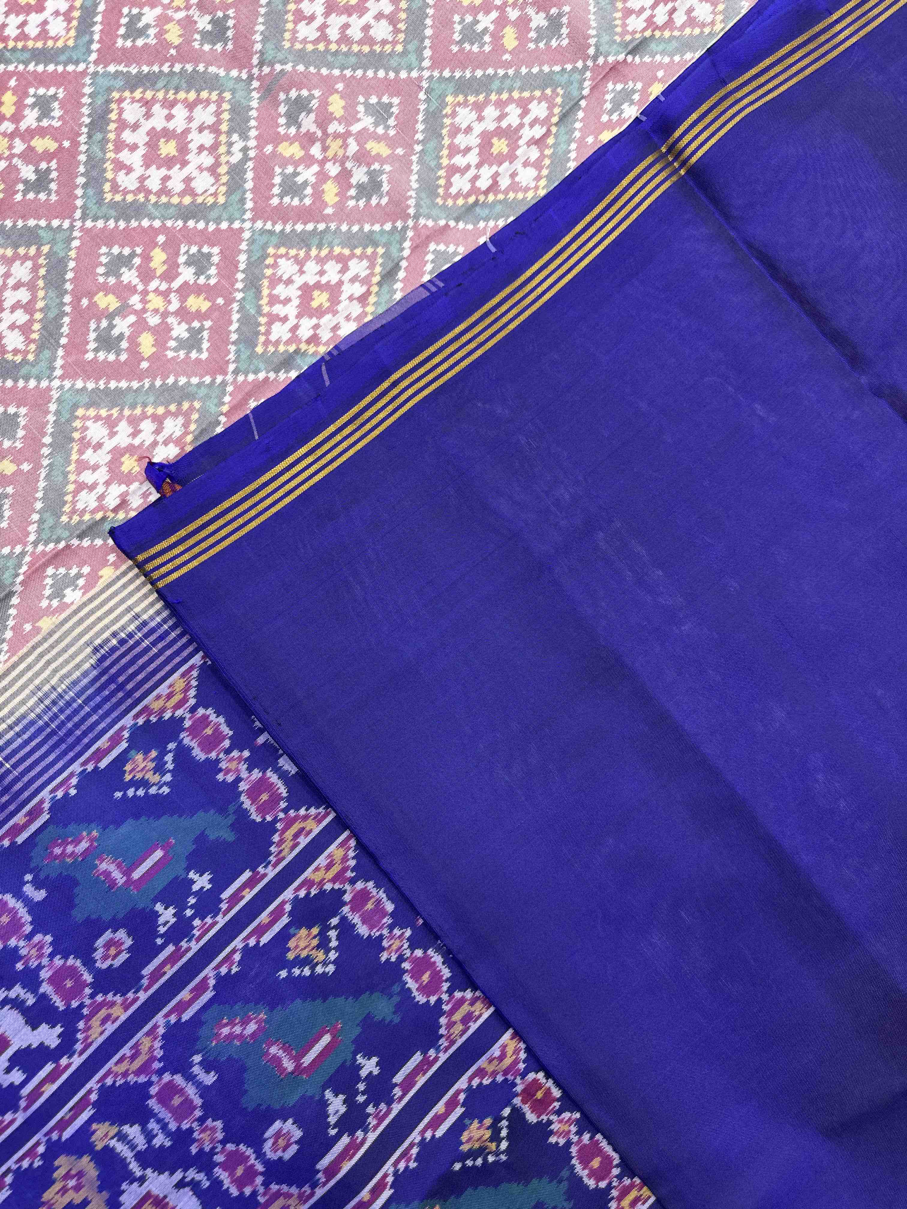 Blue & White Panchanda Single Ikat Patan Patola Saree