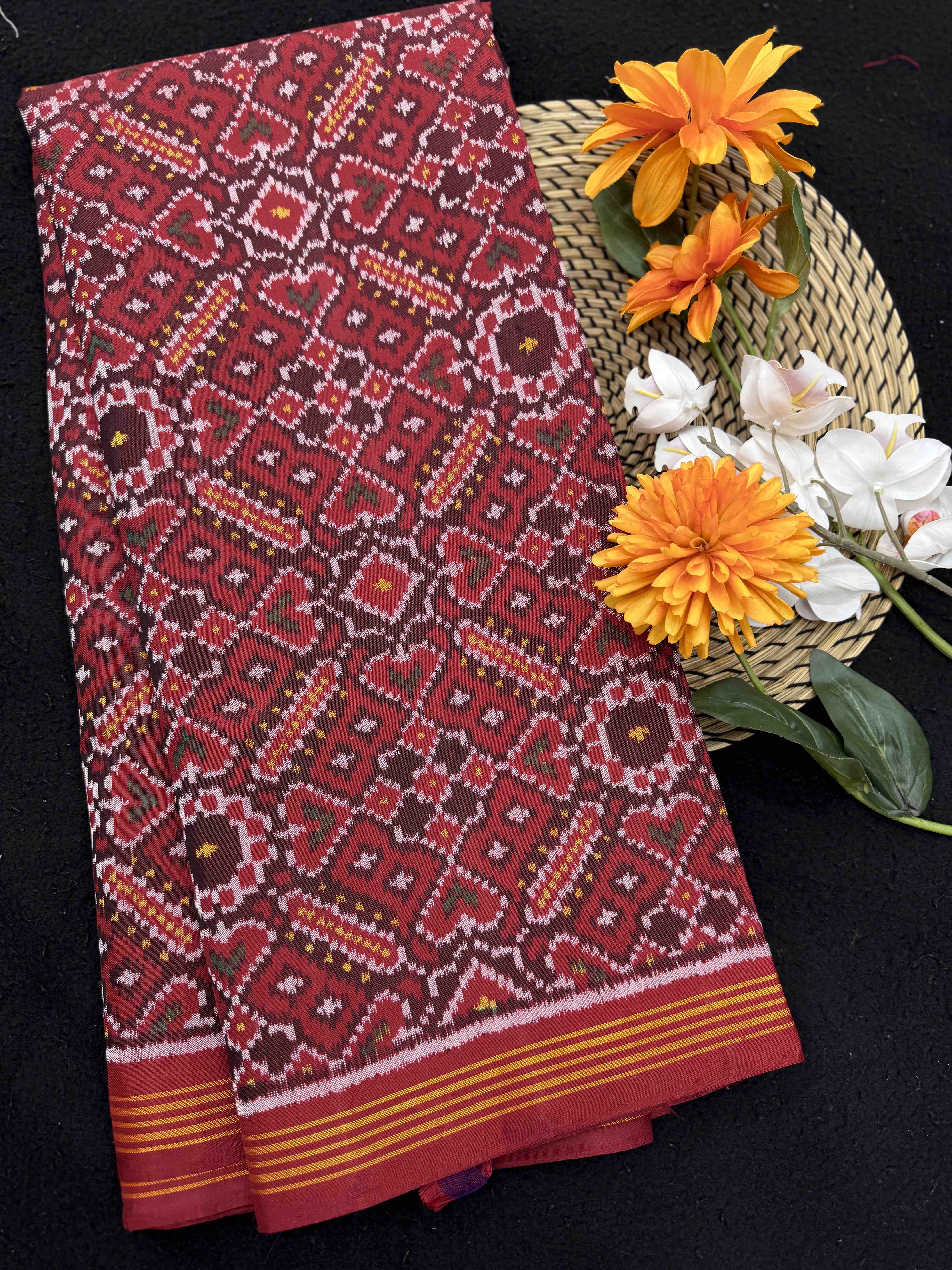 Red Manekchowk Single Ikat Patan Patola Saree