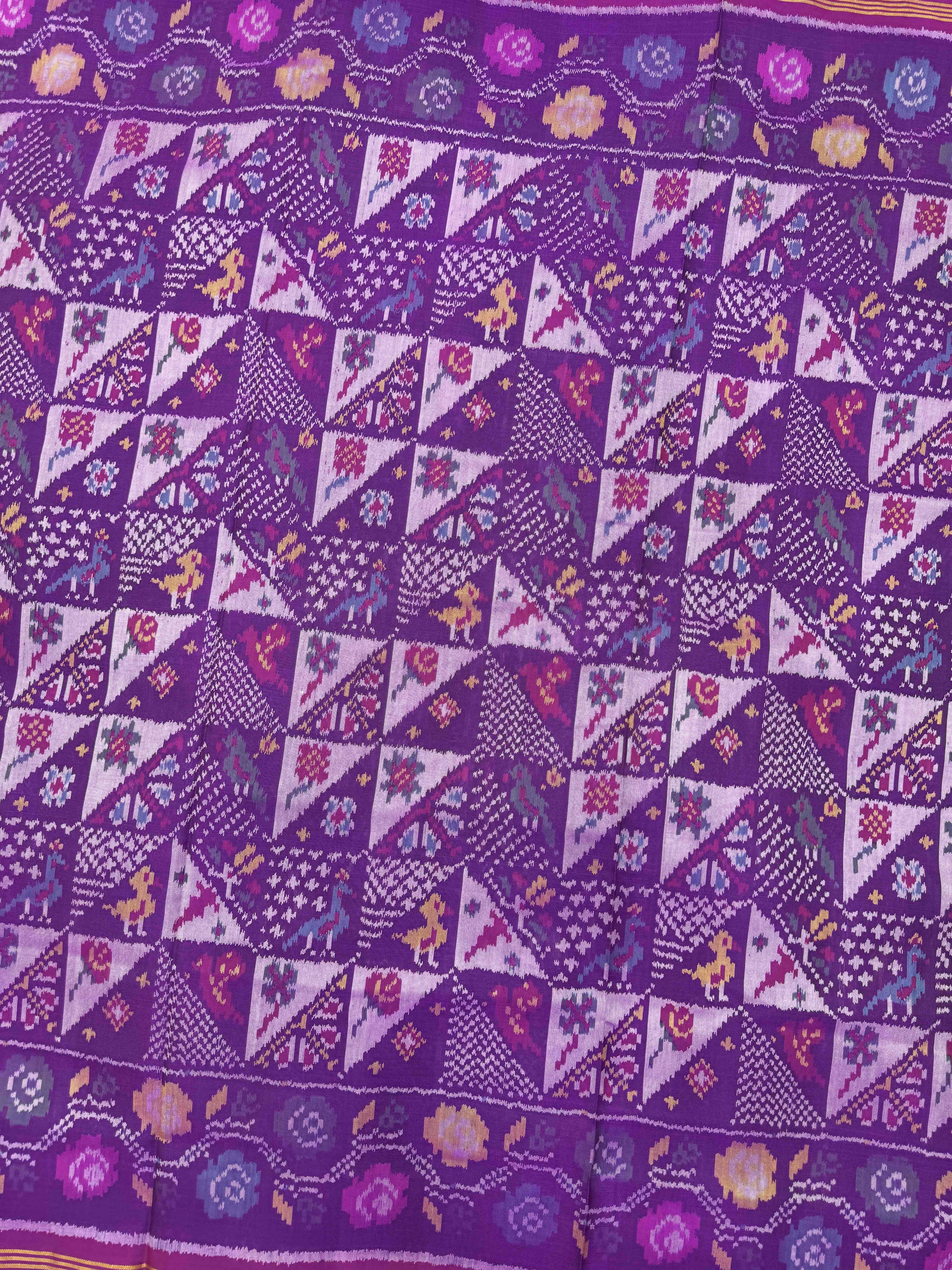 Purple Fancy Flower Birds Single Ikat Patan Patola Saree
