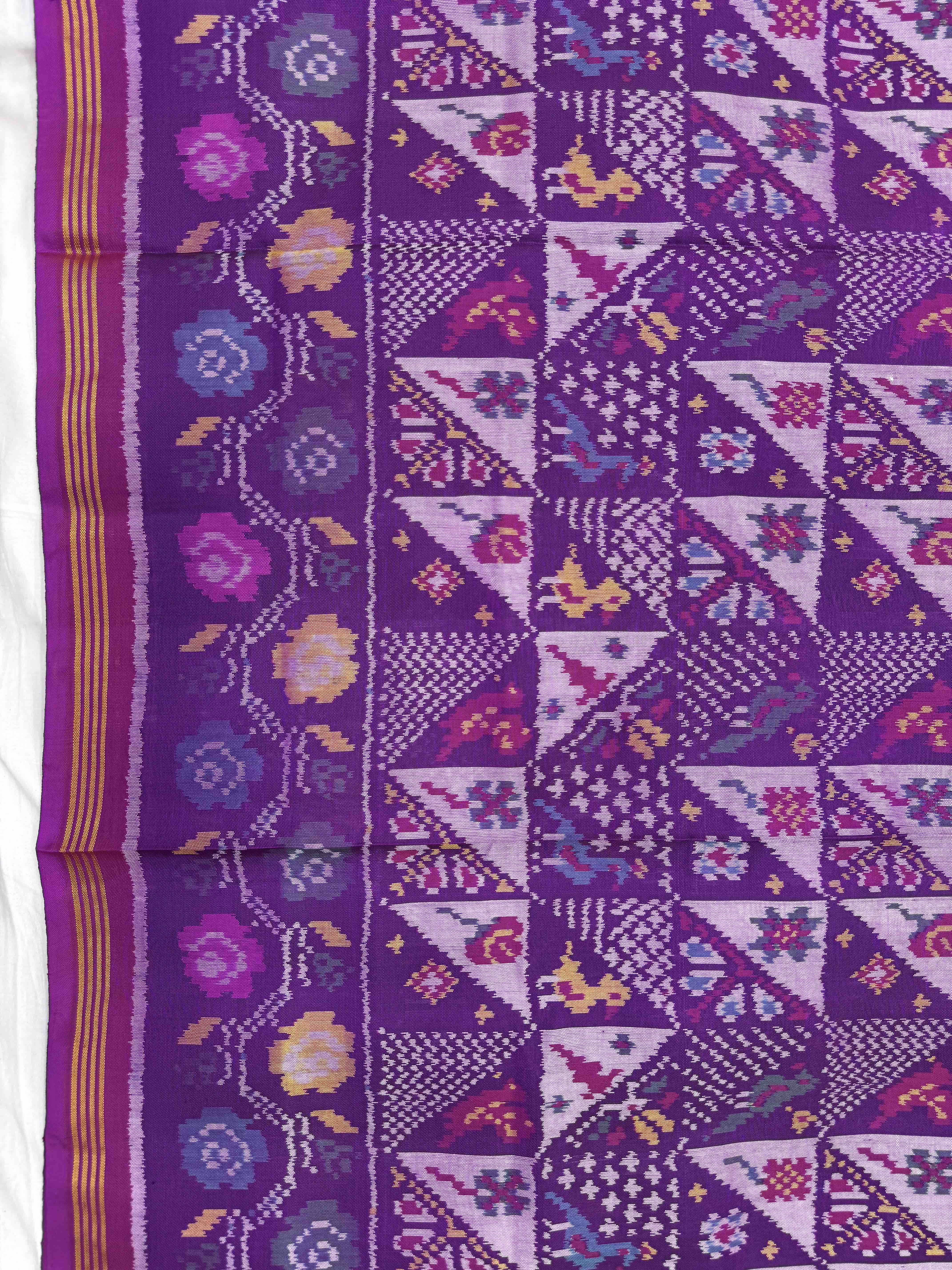 Purple Fancy Flower Birds Single Ikat Patan Patola Saree