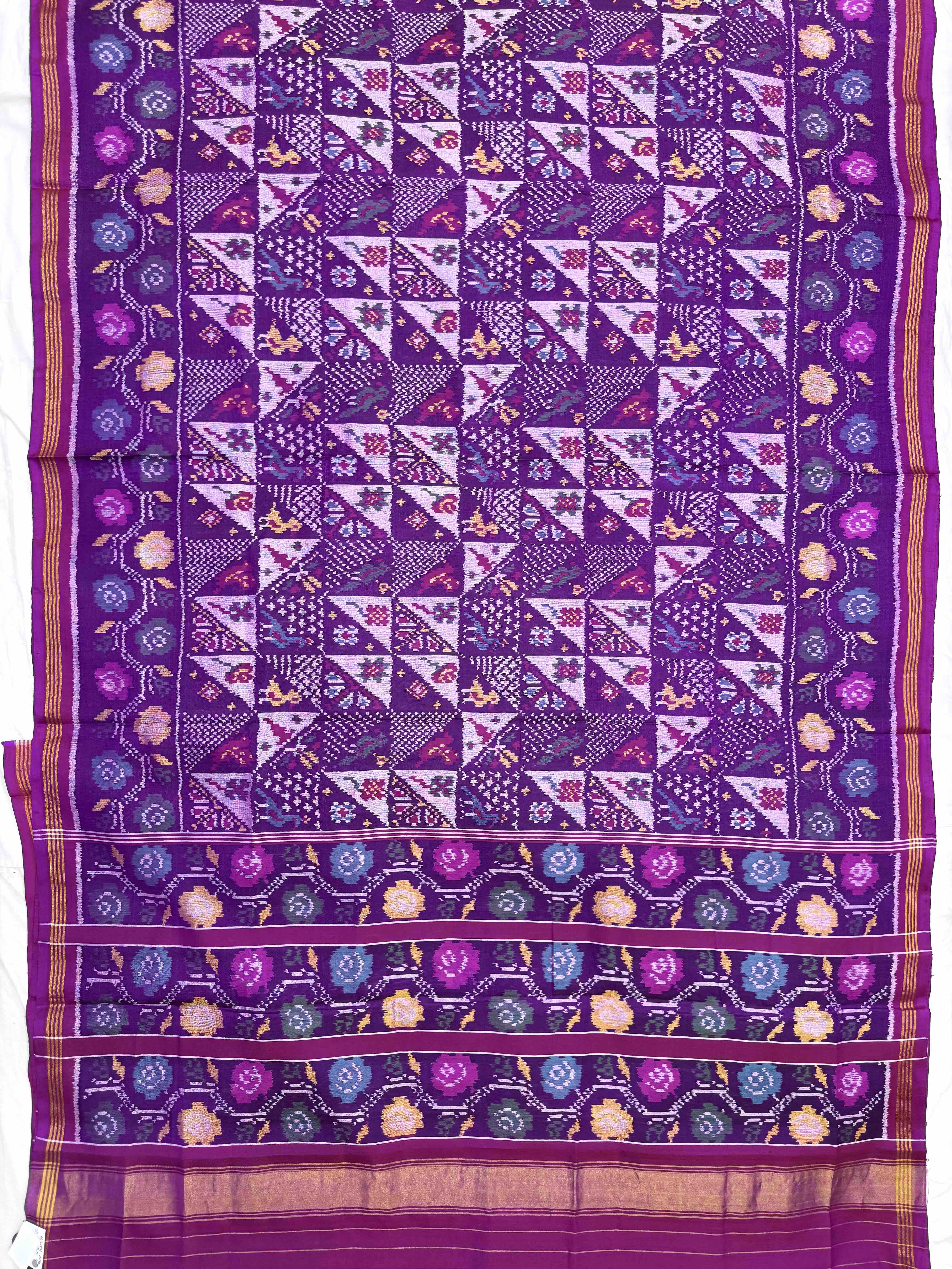 Purple Fancy Flower Birds Single Ikat Patan Patola Saree