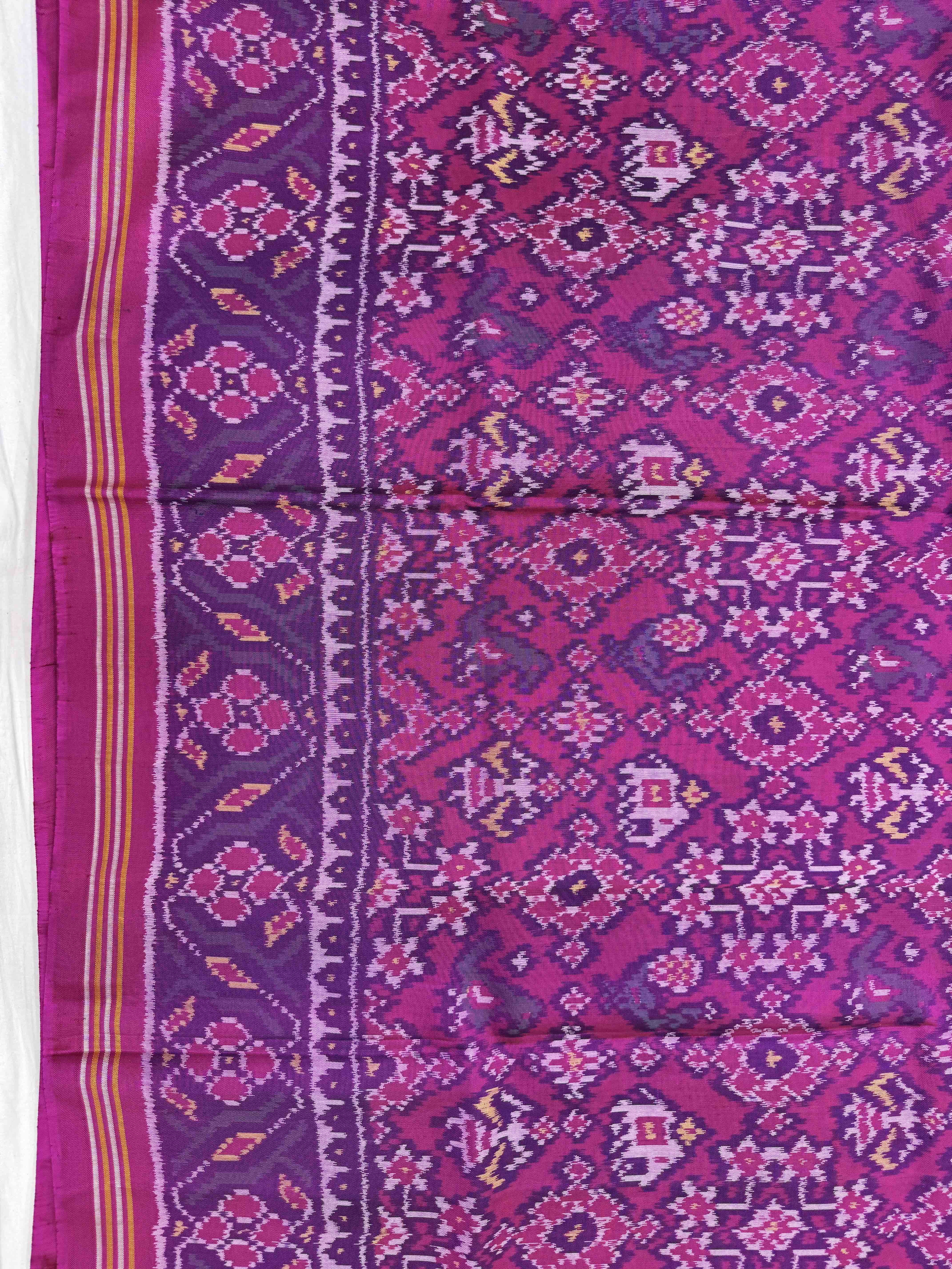 Pink & Purple Navratan Narikunj Single Ikat Patan Patola Saree