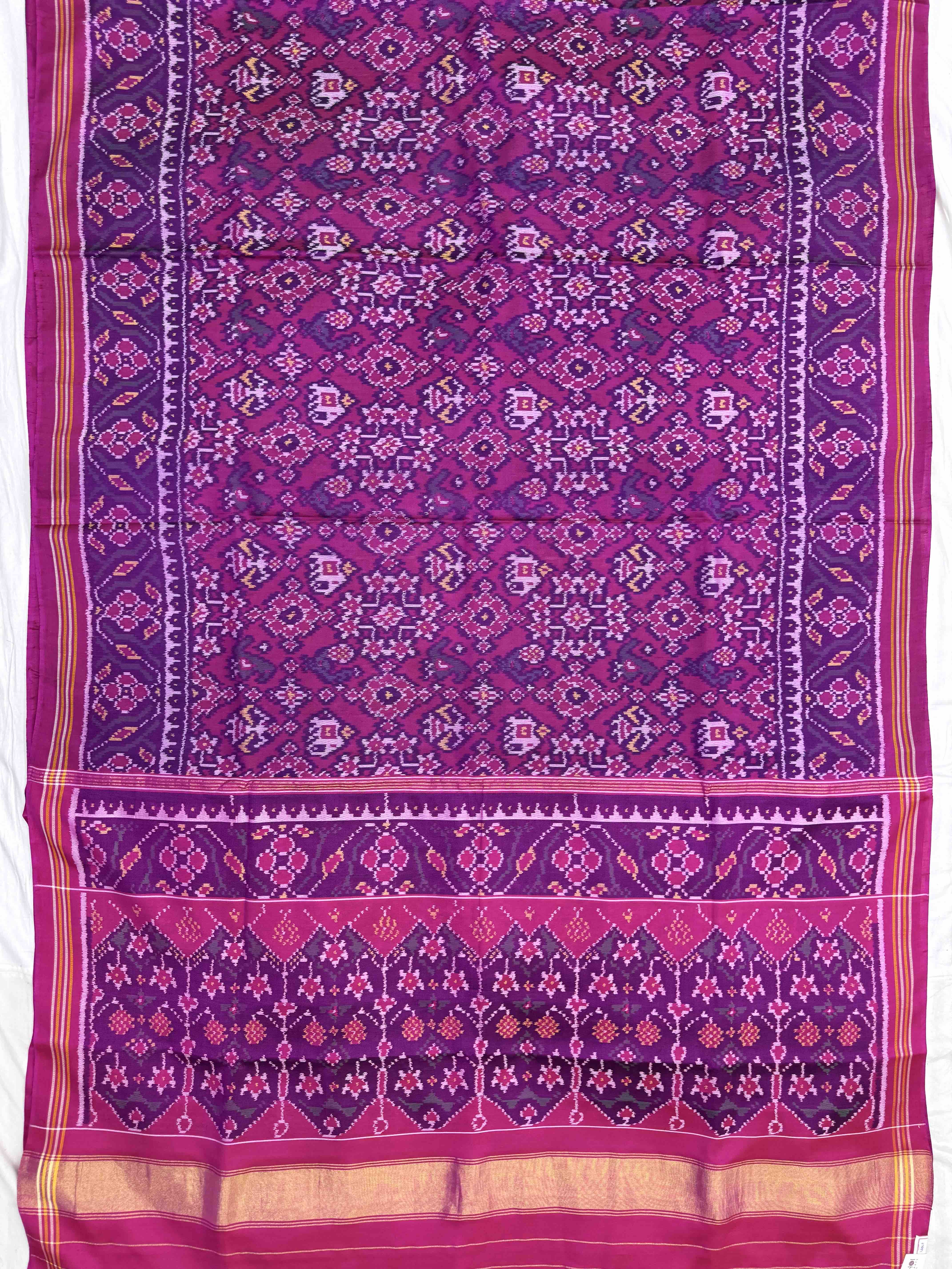 Pink & Purple Navratan Narikunj Single Ikat Patan Patola Saree