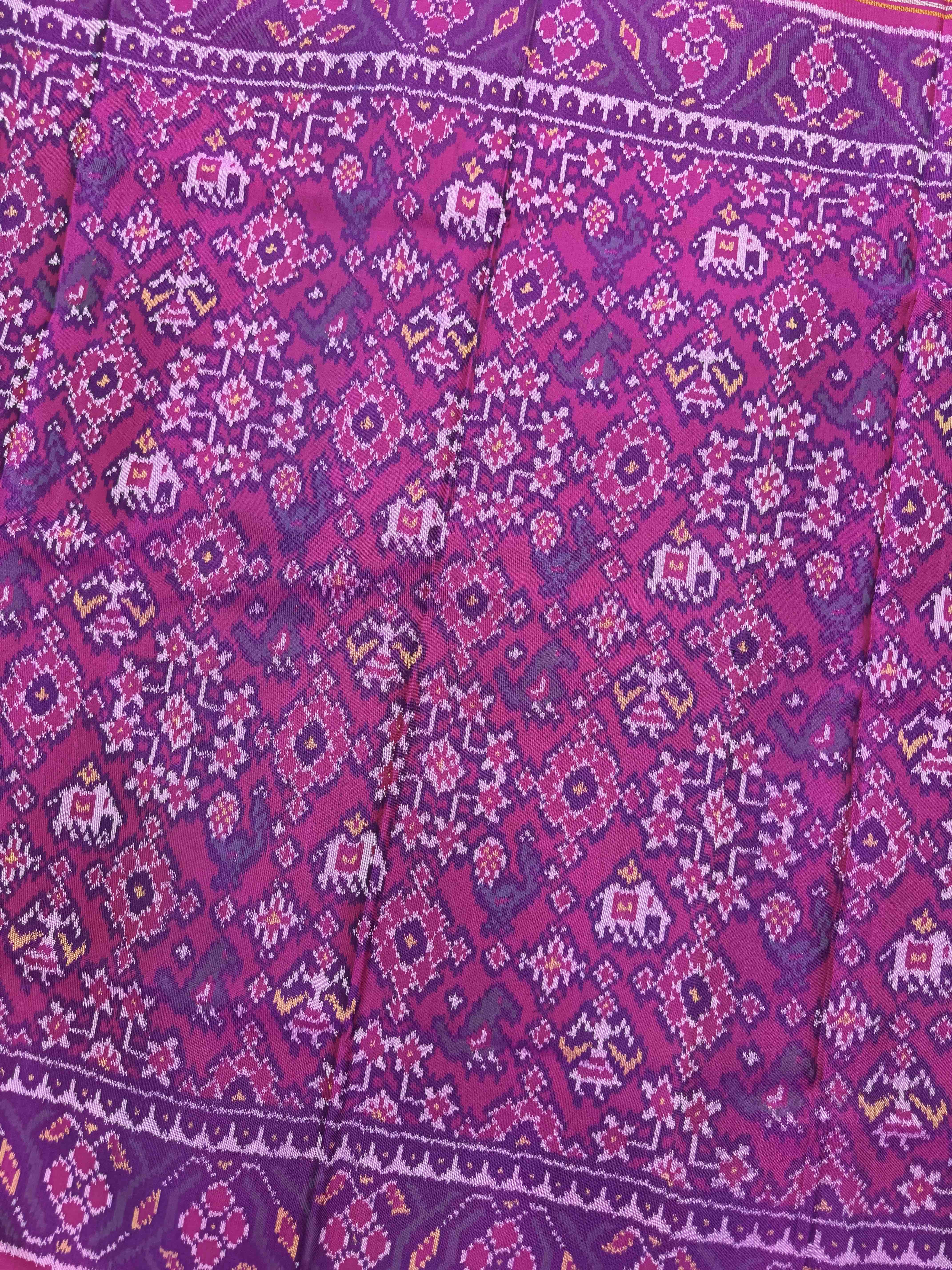 Pink & Purple Navratan Narikunj Single Ikat Patan Patola Saree