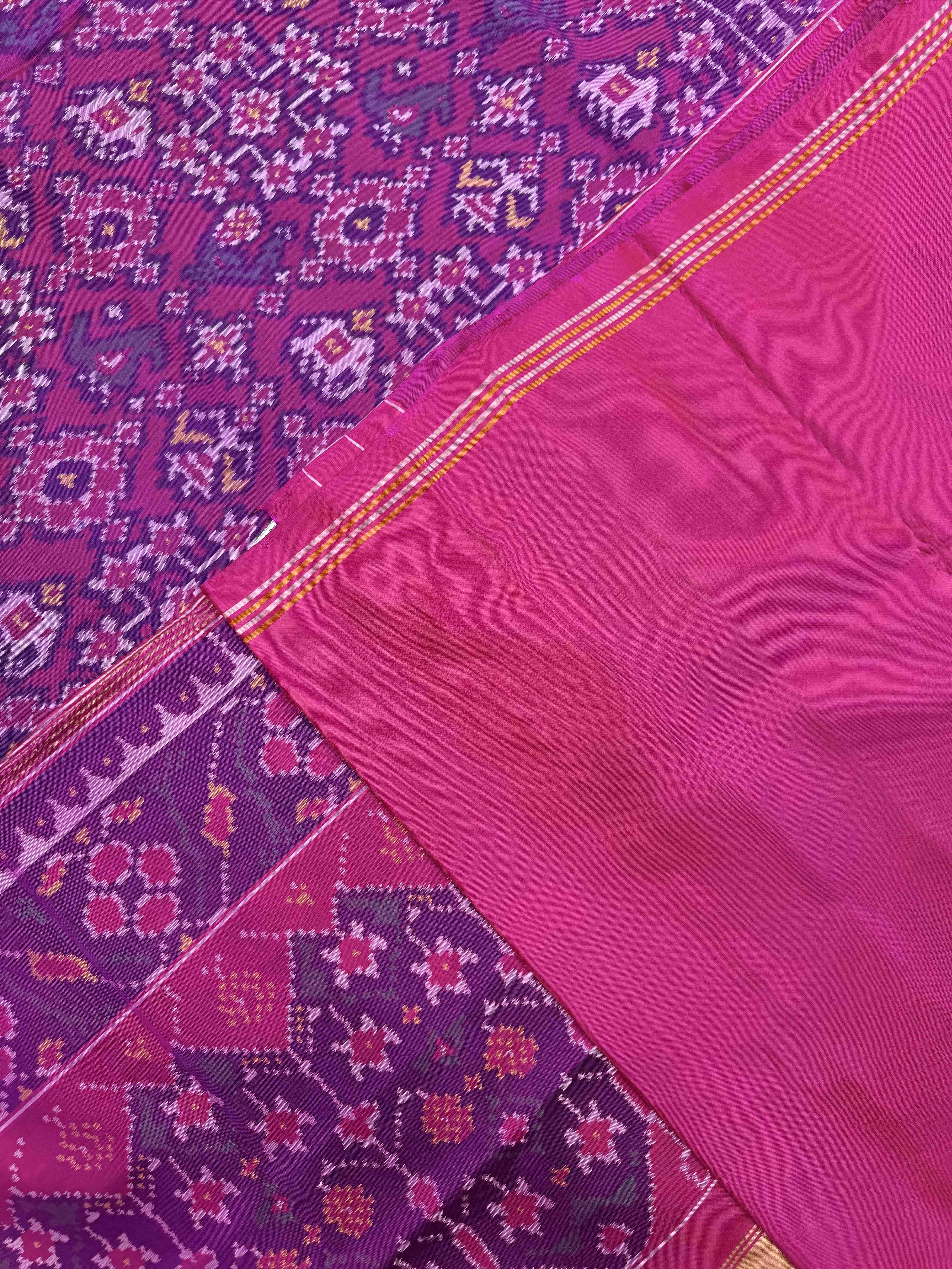 Pink & Purple Navratan Narikunj Single Ikat Patan Patola Saree
