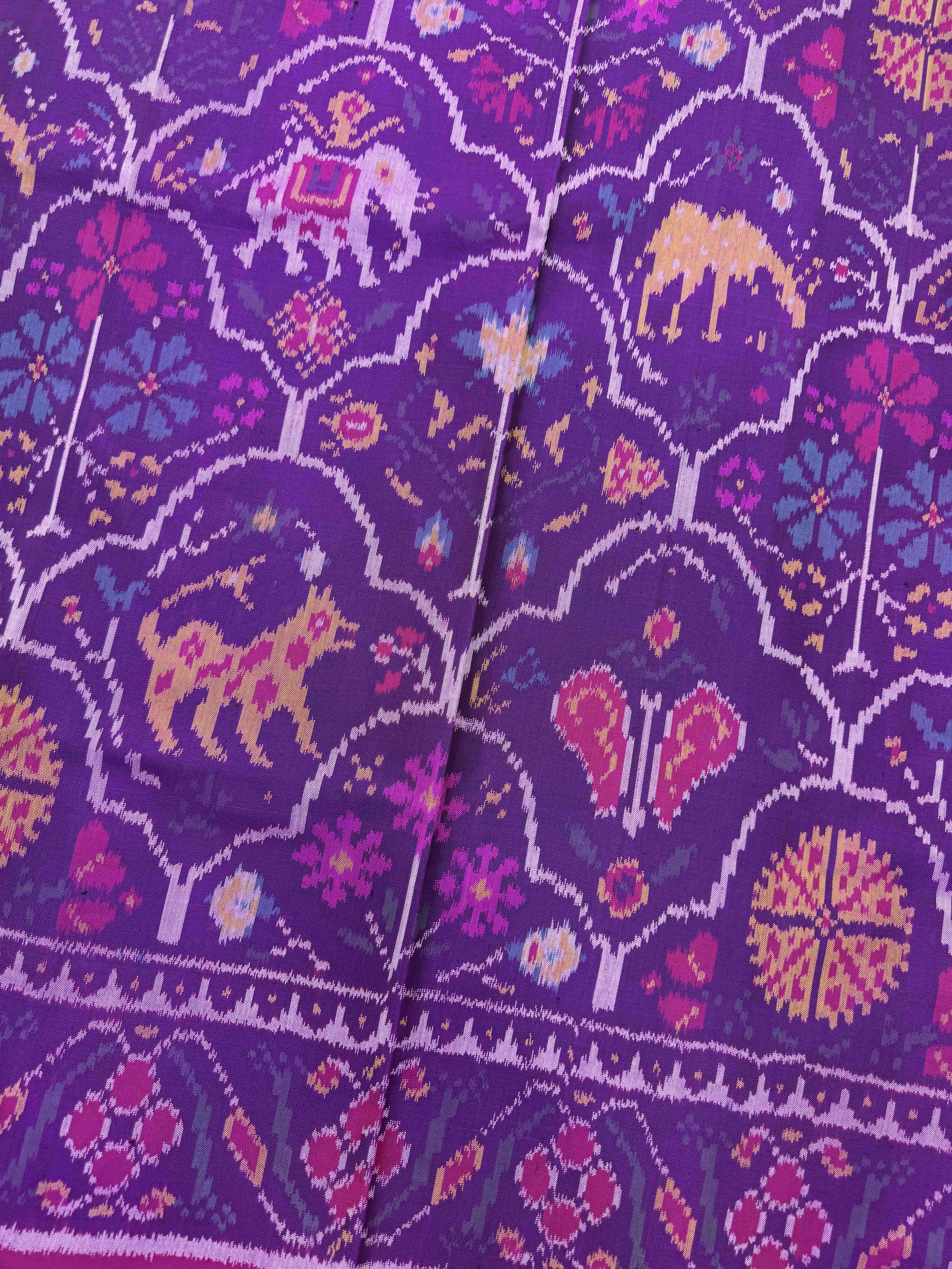 Pink & Purple Narikunj Flower Single Ikat Patan Patola Saree