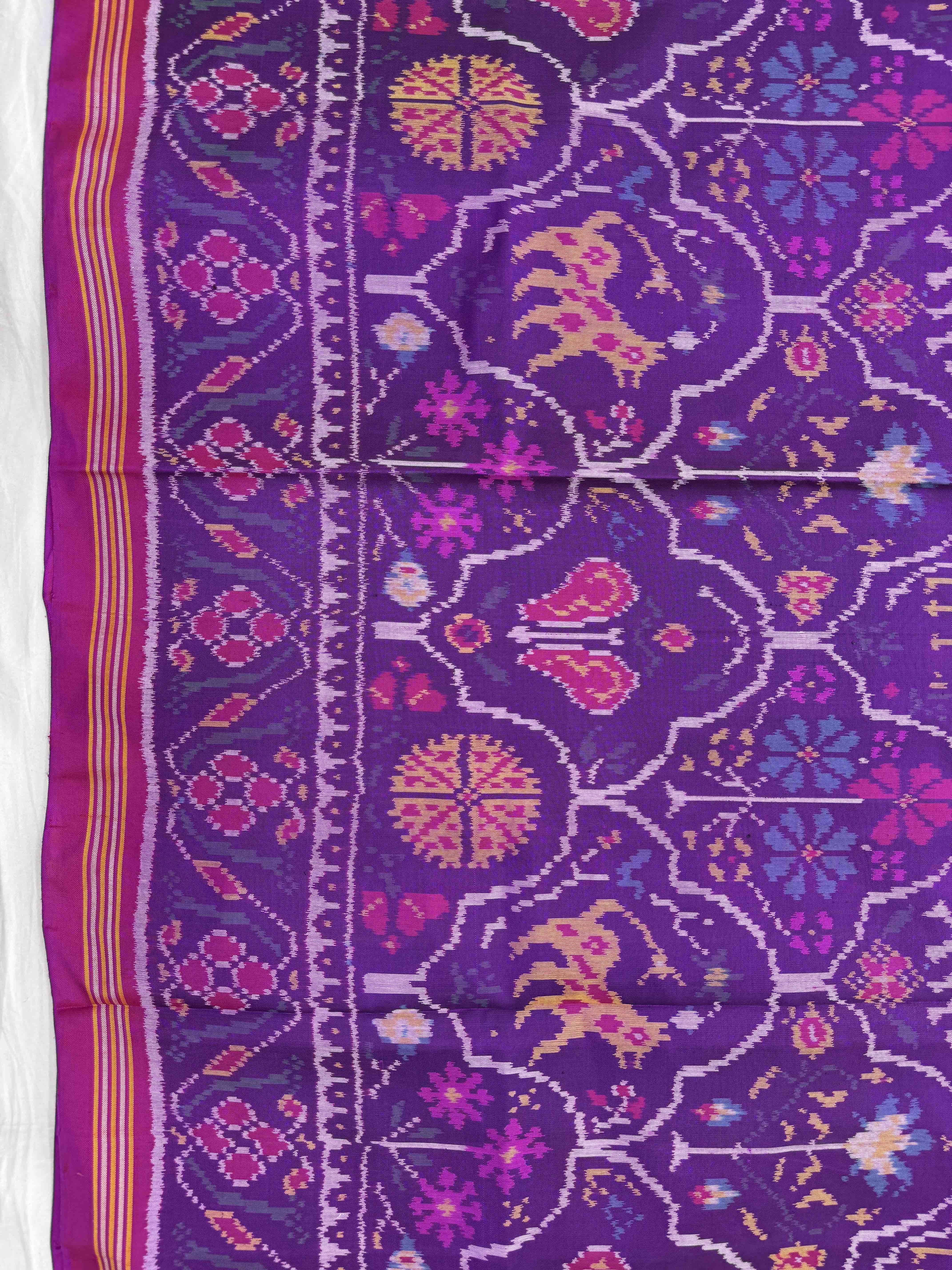 Pink & Purple Narikunj Flower Single Ikat Patan Patola Saree
