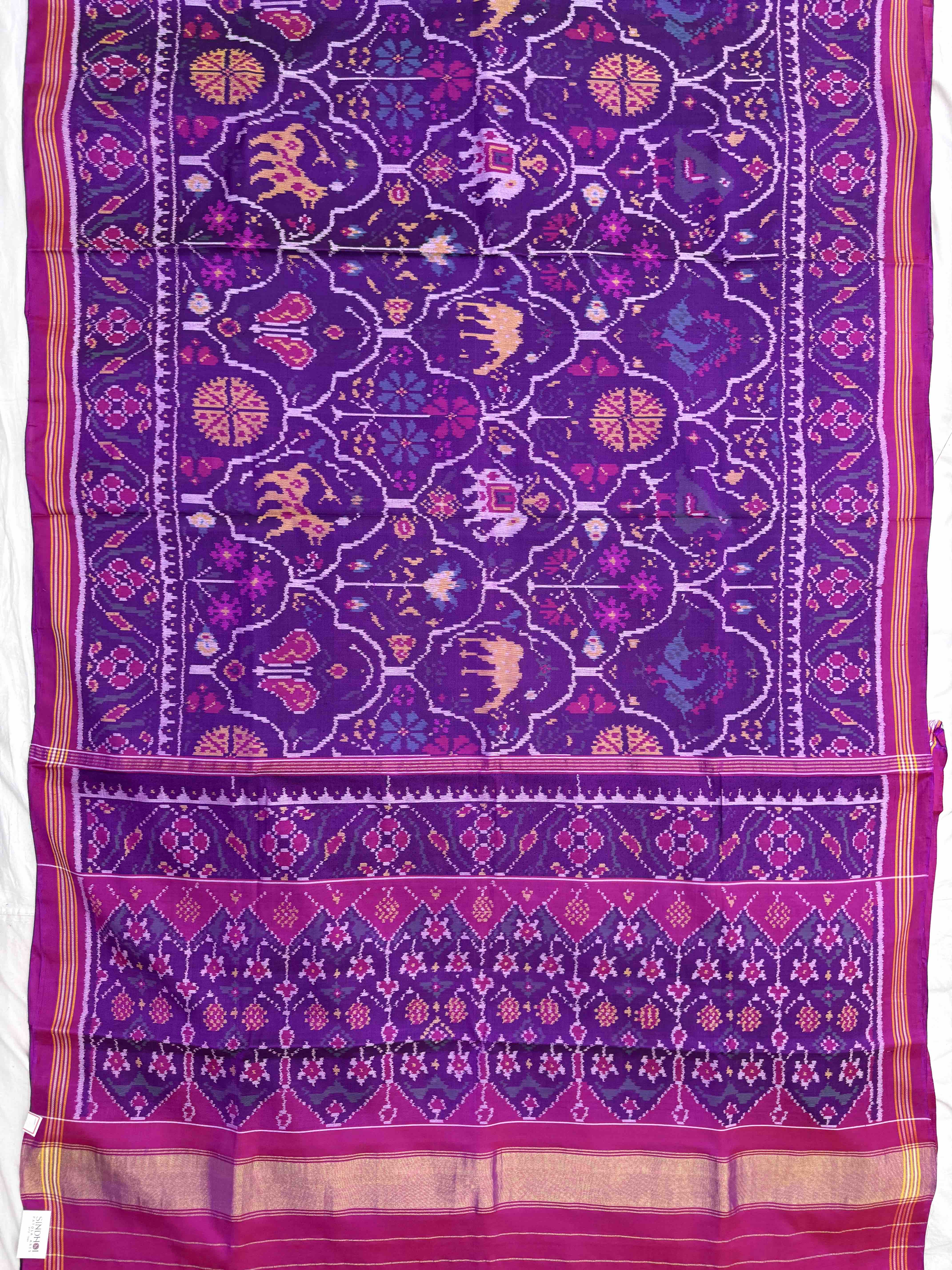 Pink & Purple Narikunj Flower Single Ikat Patan Patola Saree