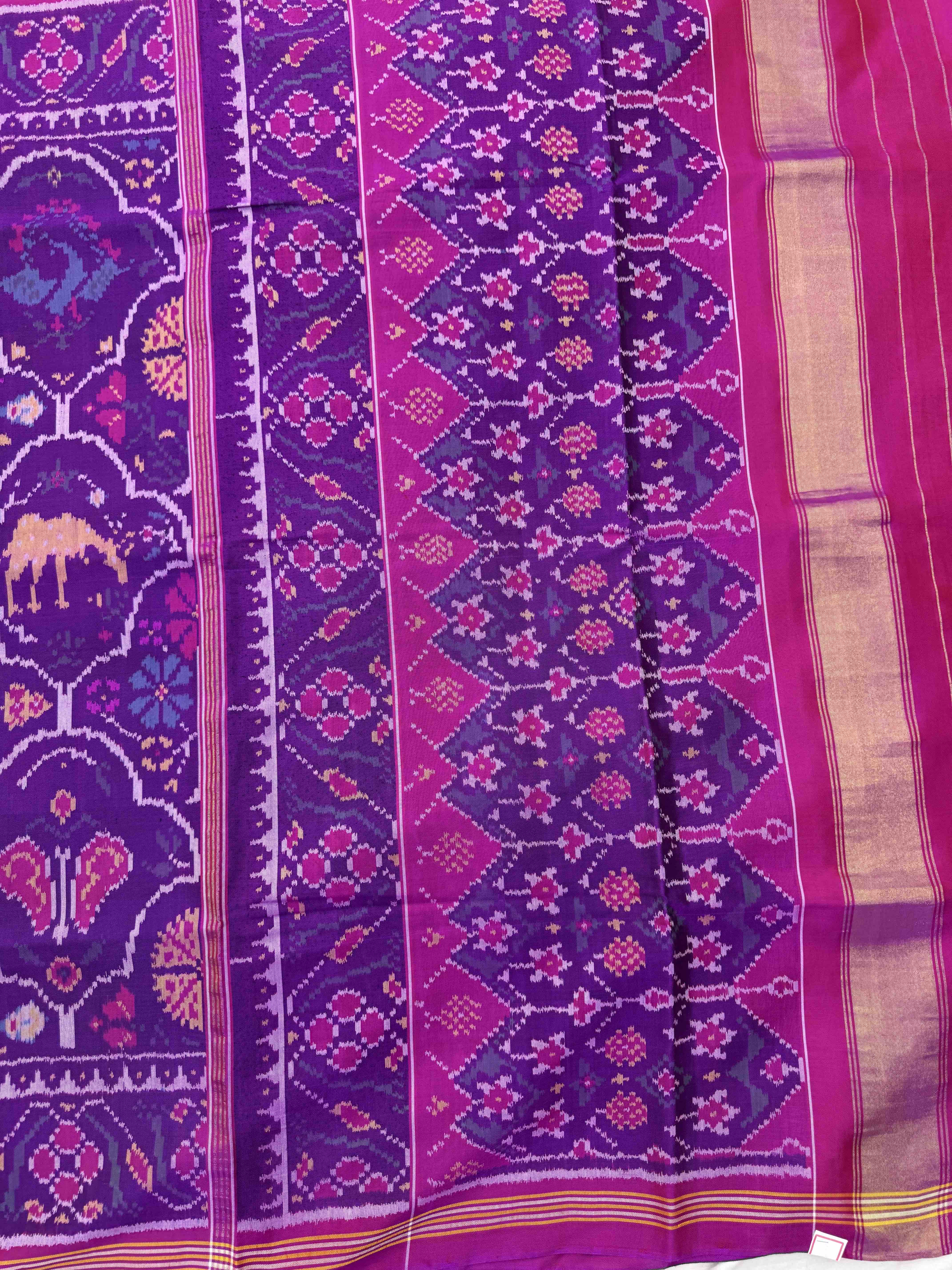 Pink & Purple Narikunj Flower Single Ikat Patan Patola Saree