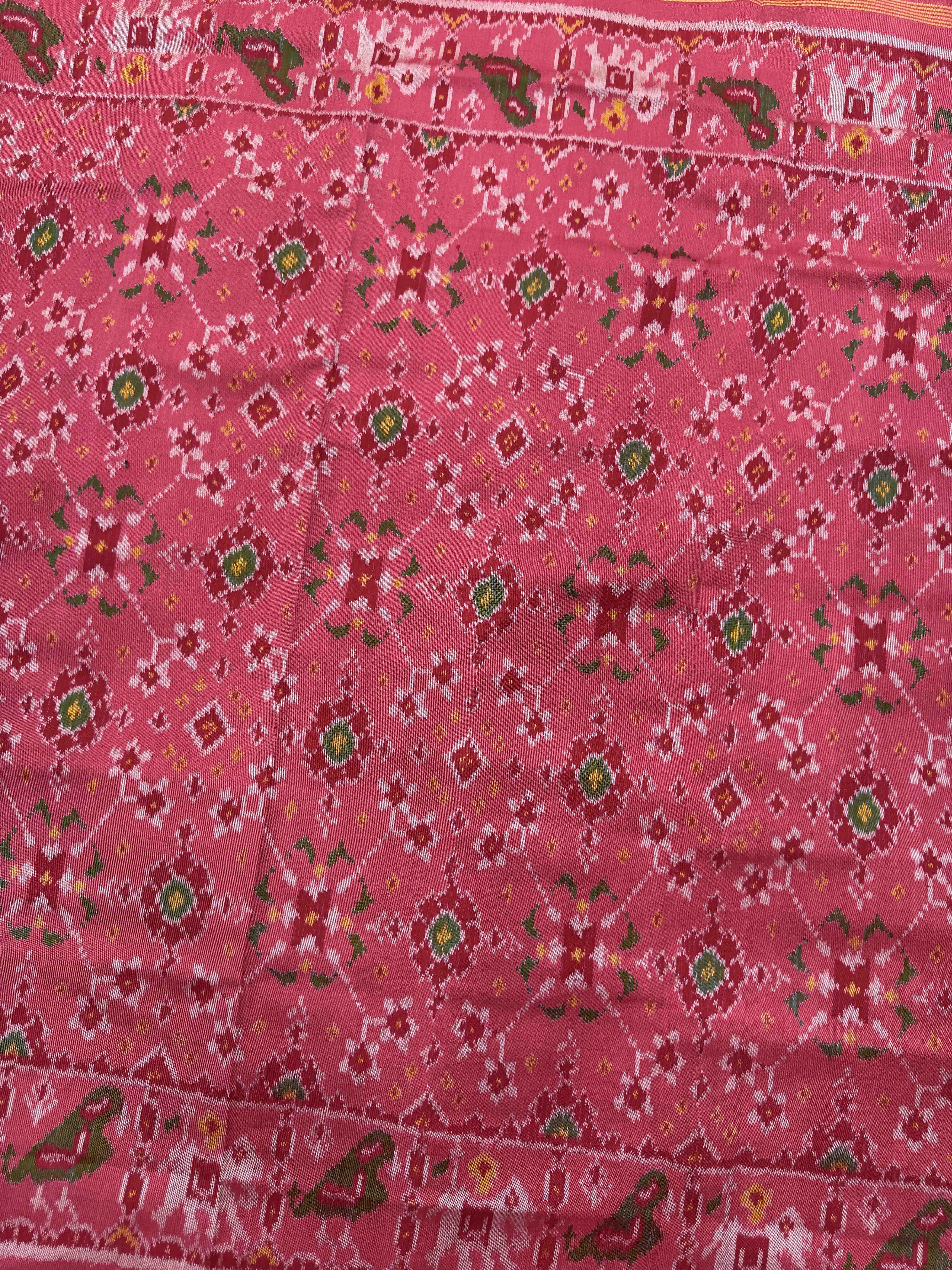 Peach Pink Navratan Single Ikat Patan Patola Saree