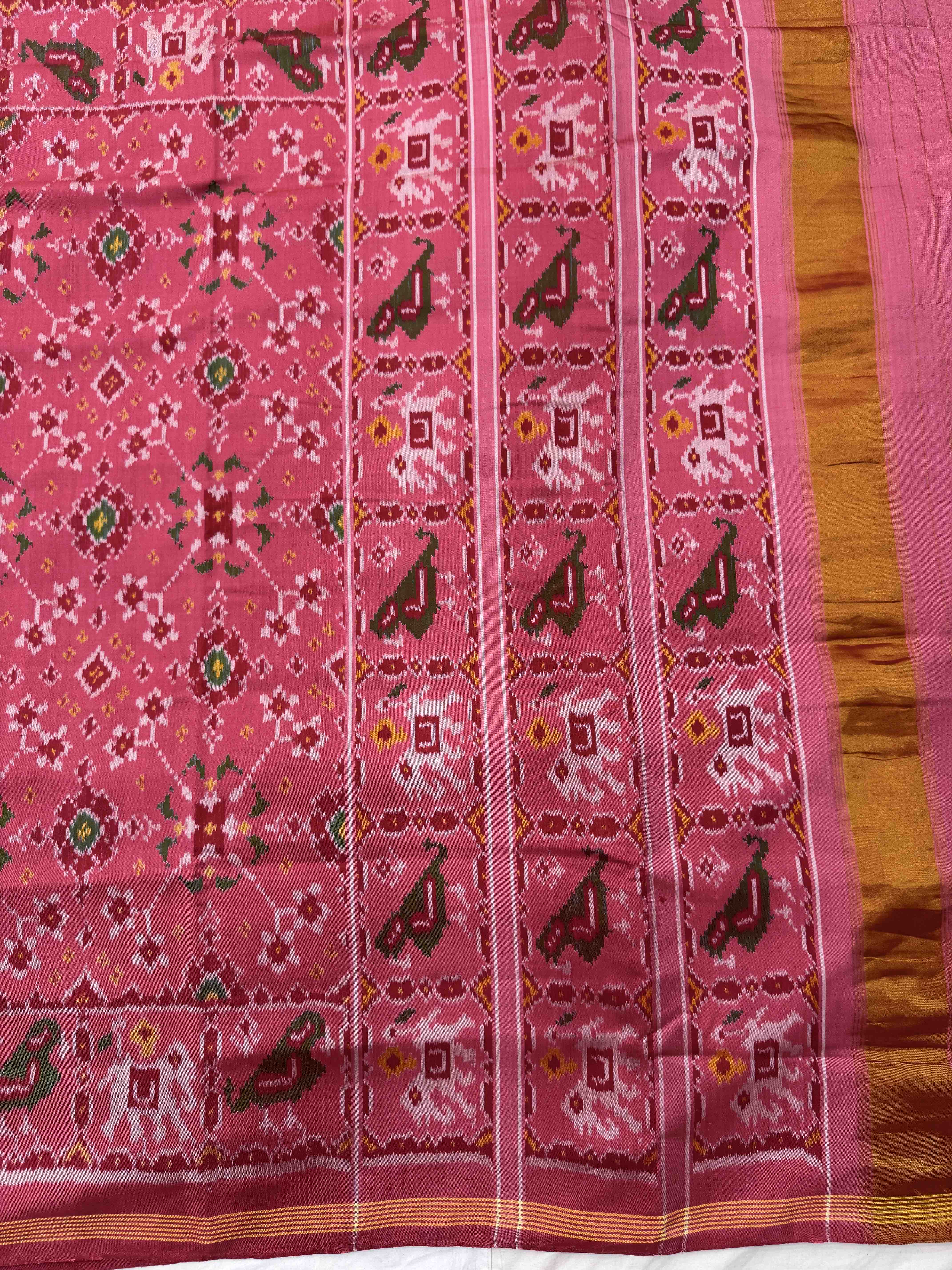 Peach Pink Navratan Single Ikat Patan Patola Saree
