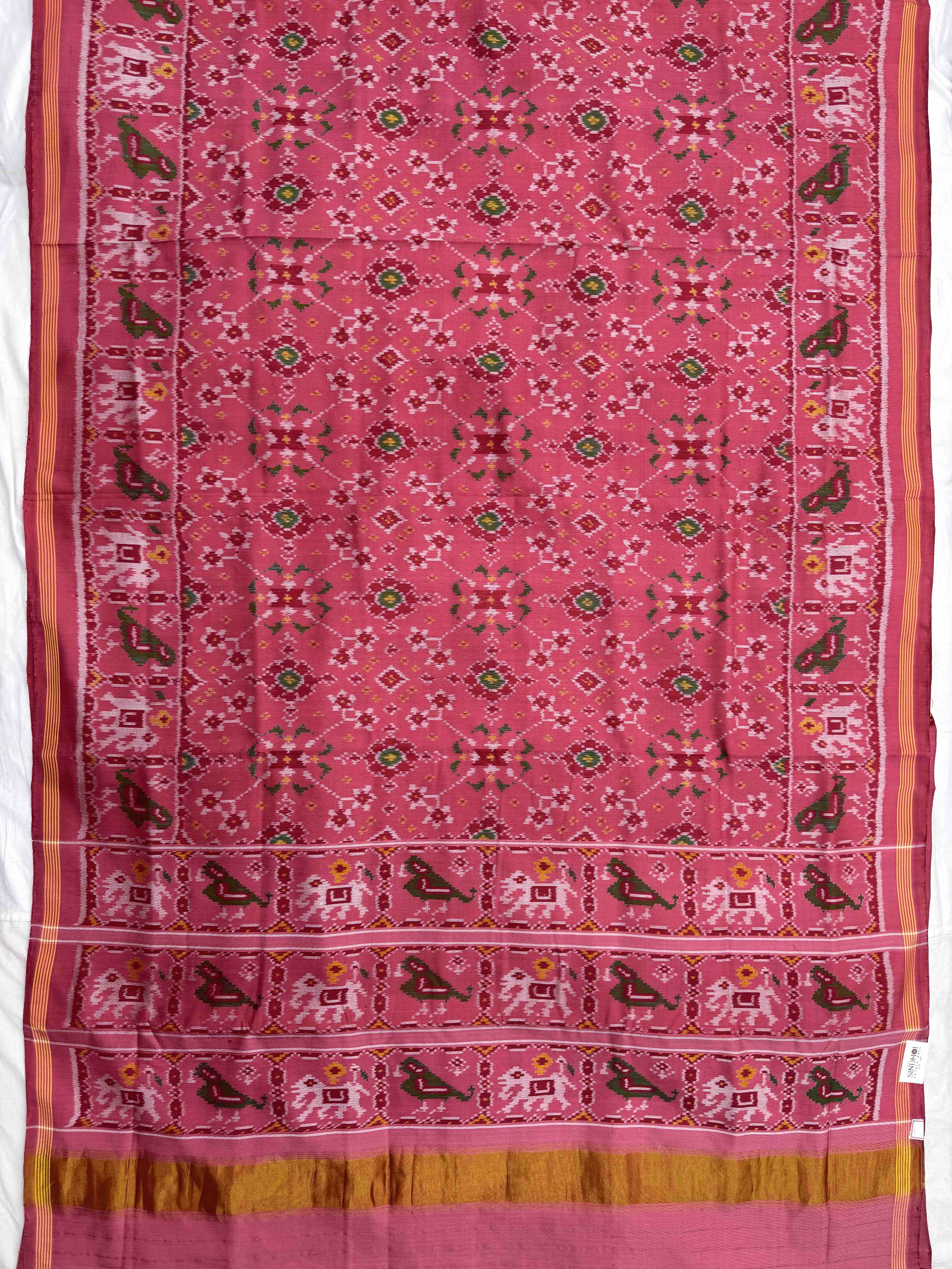 Peach Pink Navratan Single Ikat Patan Patola Saree