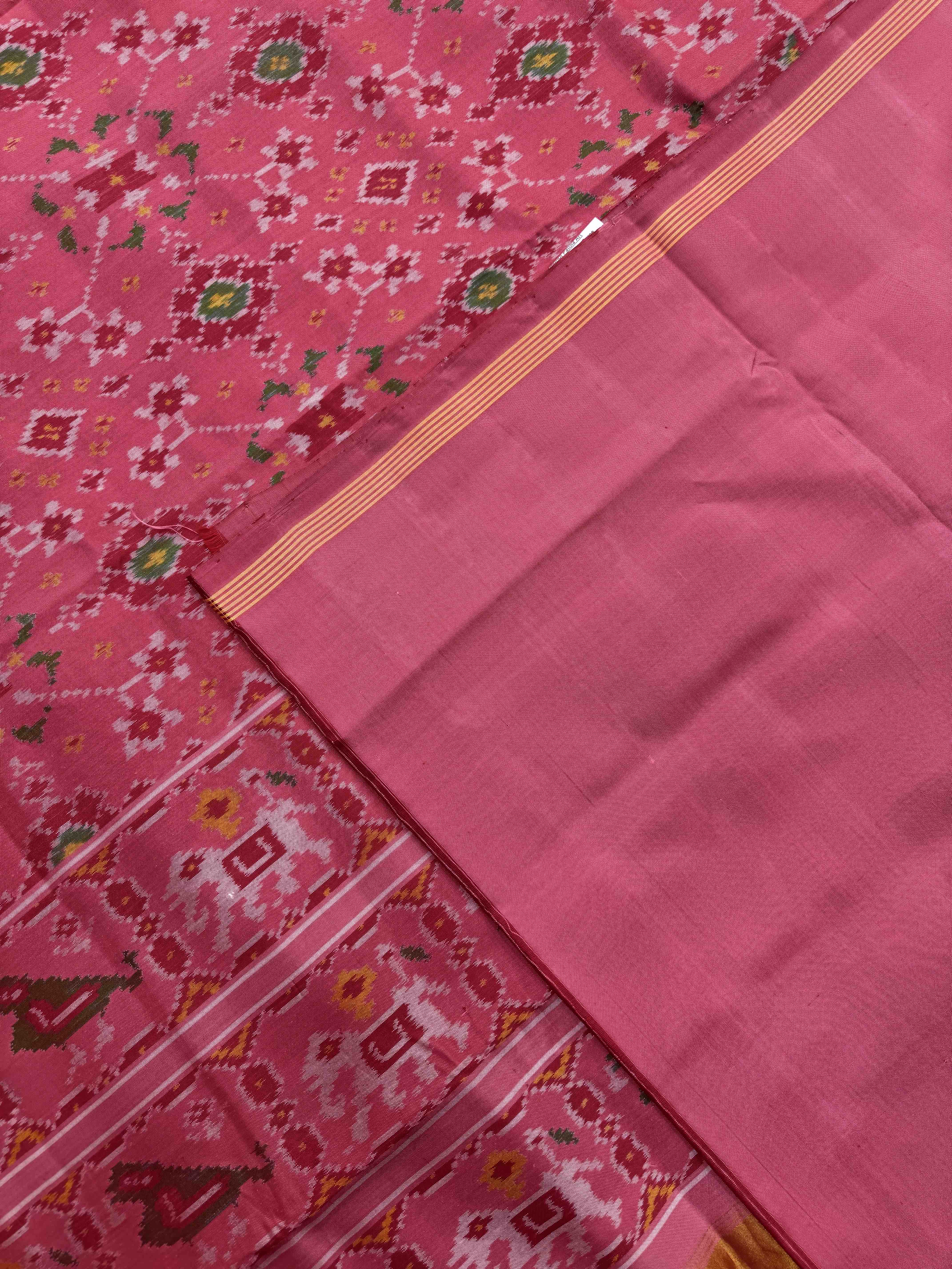 Peach Pink Navratan Single Ikat Patan Patola Saree