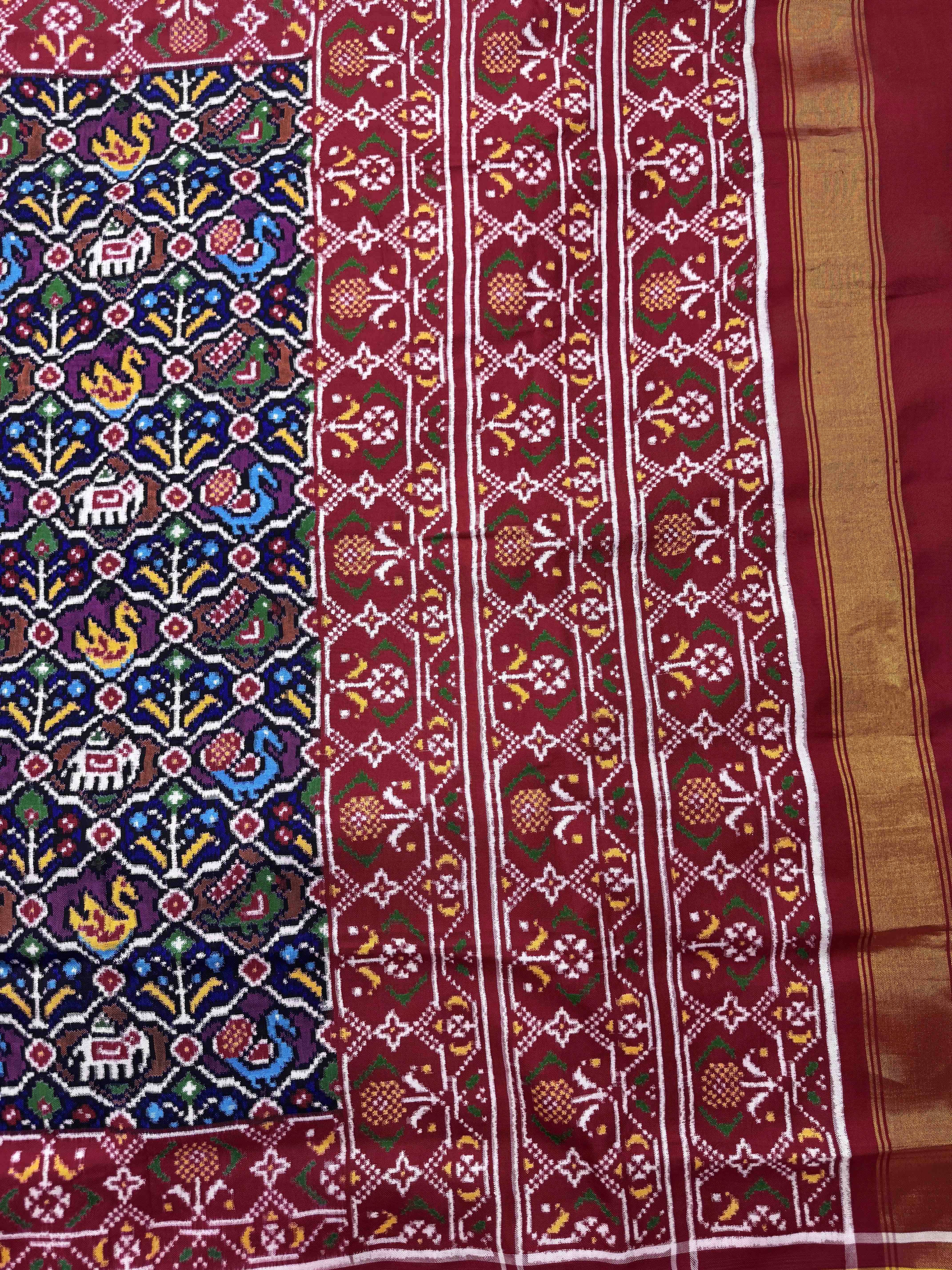 Red & Multicolor Small Narikunj Flower Double Ikat Patan Patola Saree