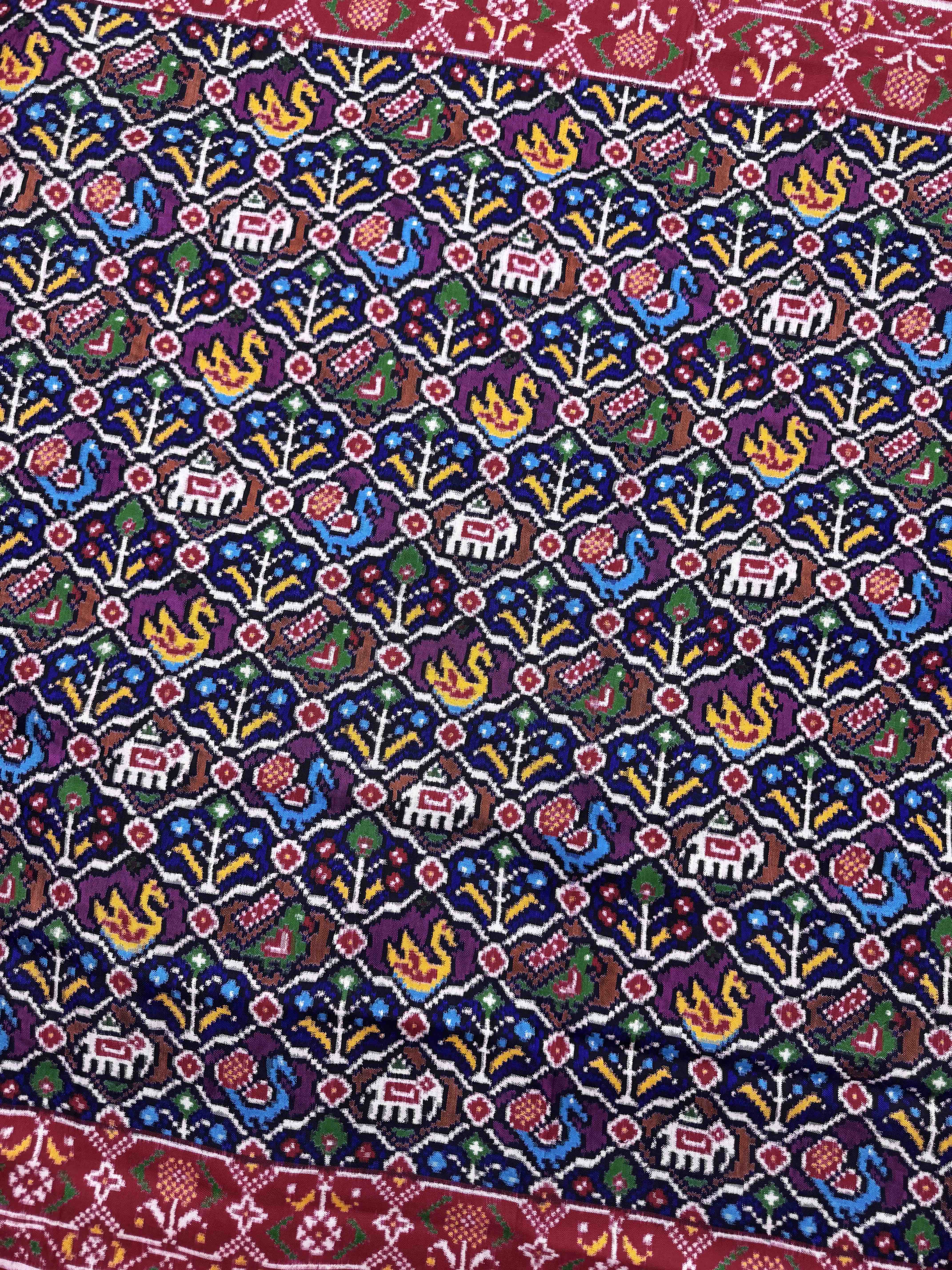 Red & Multicolor Small Narikunj Flower Double Ikat Patan Patola Saree