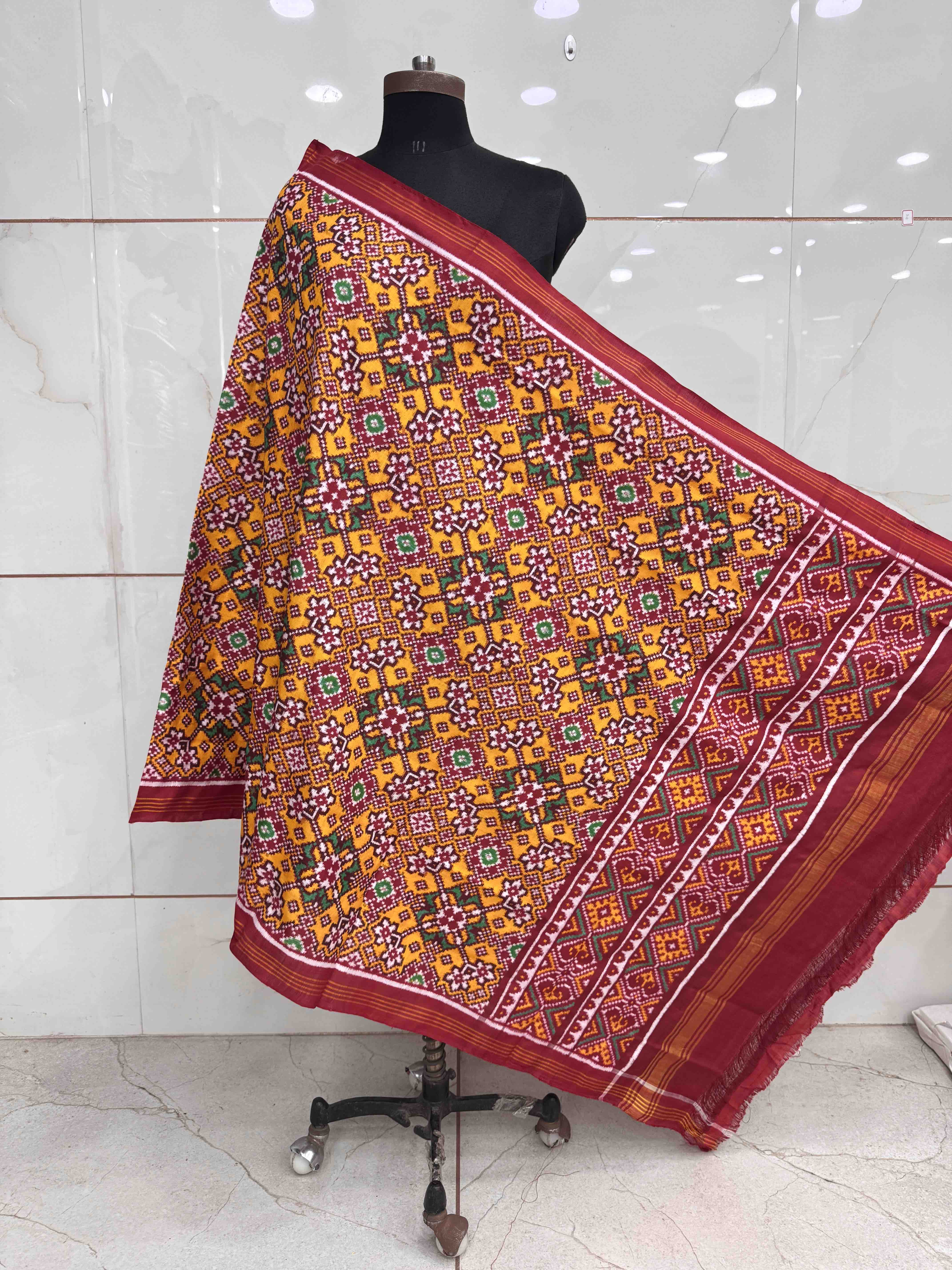 Red & Yellow Navratan Double Ikat Patola Patola Dupatta