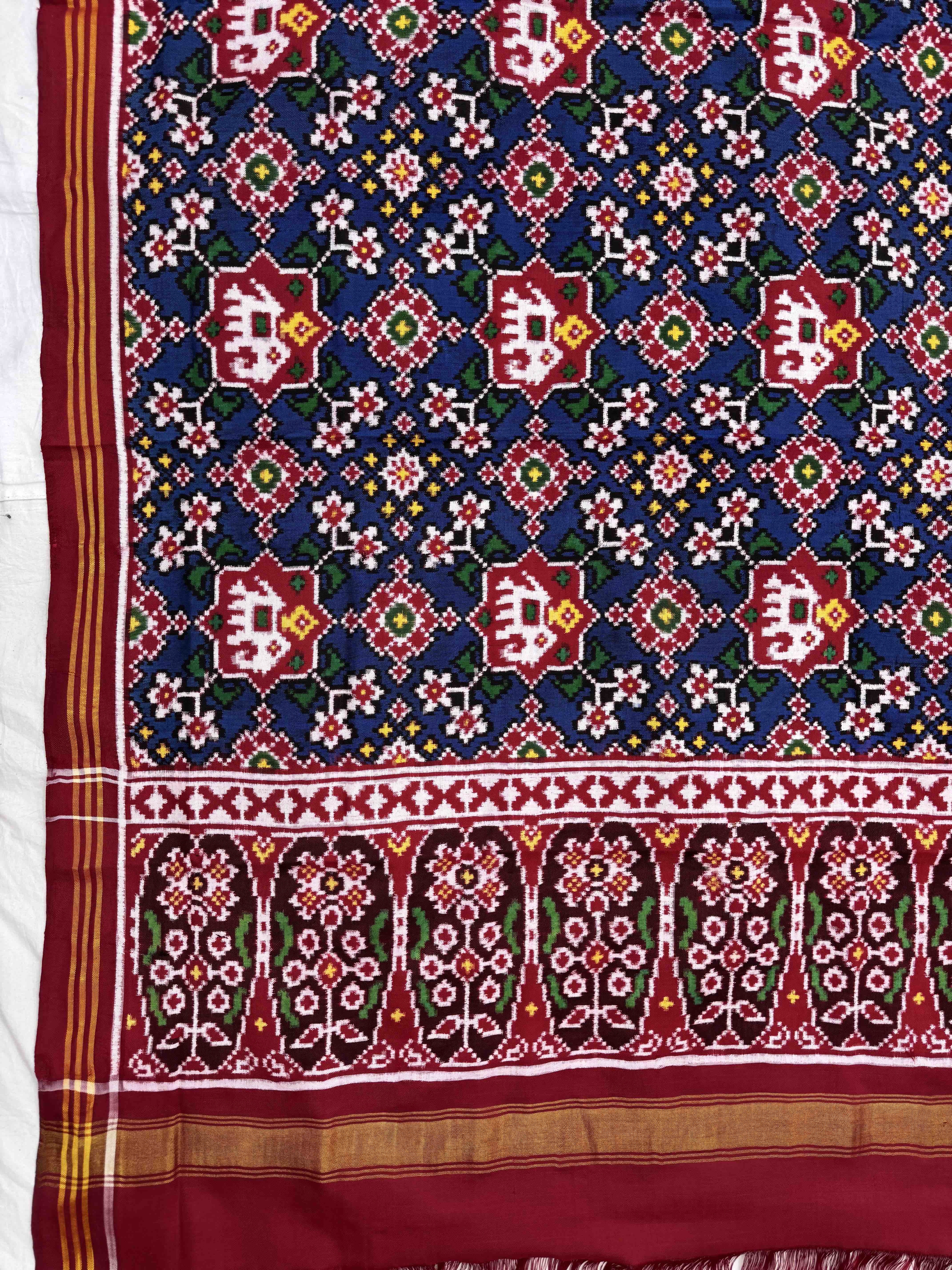 Red & Blue Elephant Navratan Double Ikat Patan Patola Dupatta