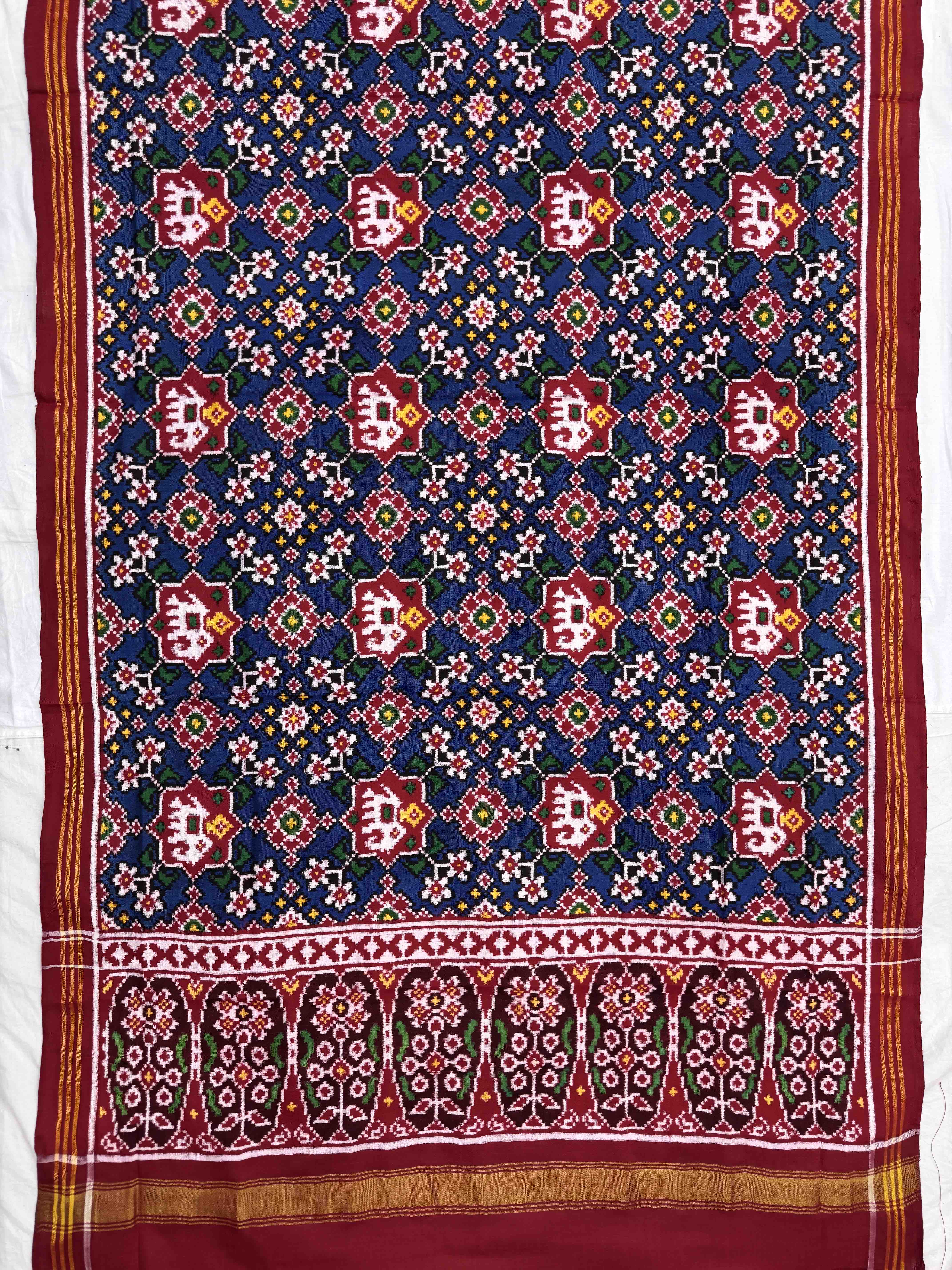 Red & Blue Elephant Navratan Double Ikat Patan Patola Dupatta