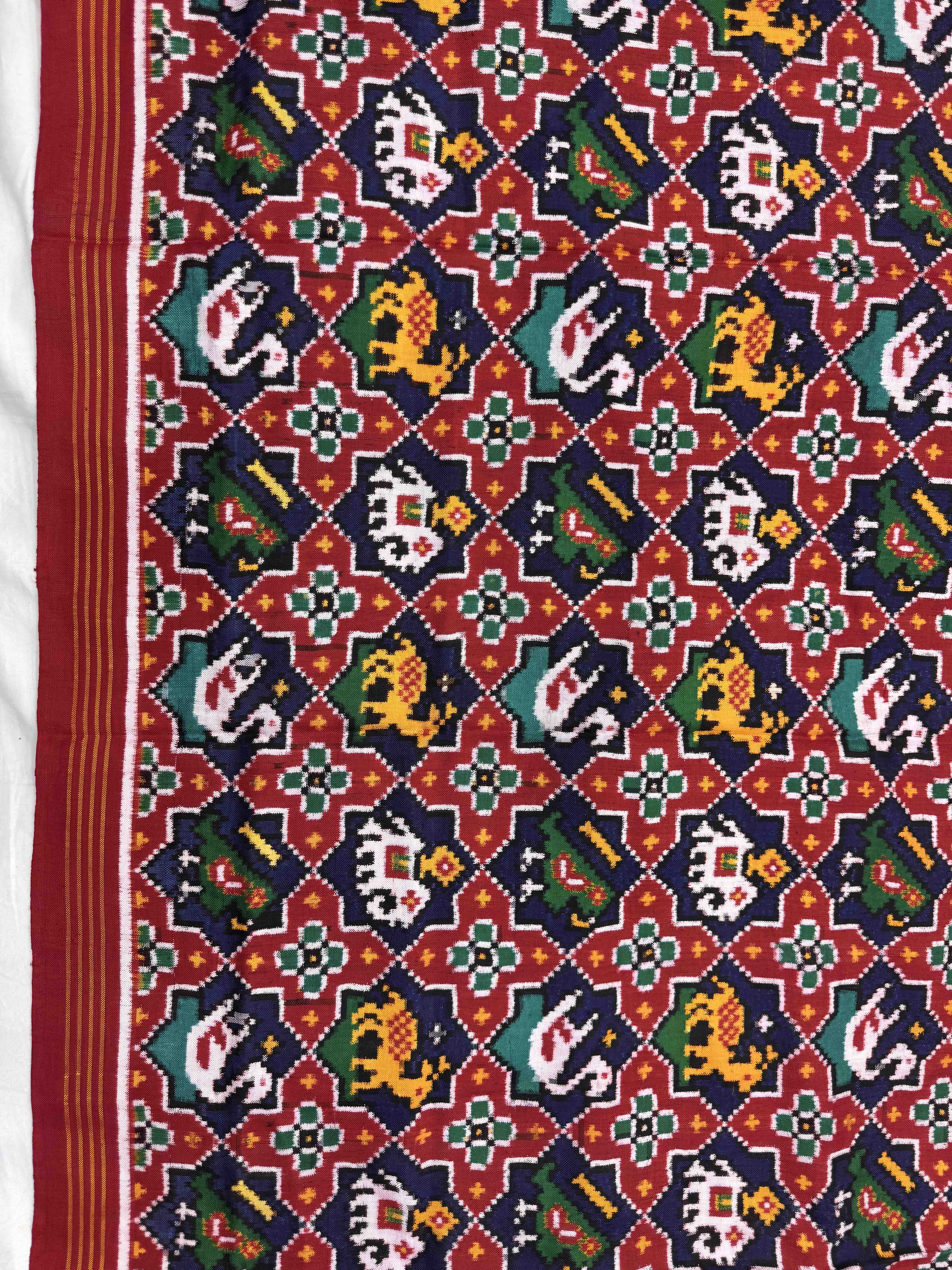 Red & Blue Star Narikunj Double Ikat Patan Patola Dupatta
