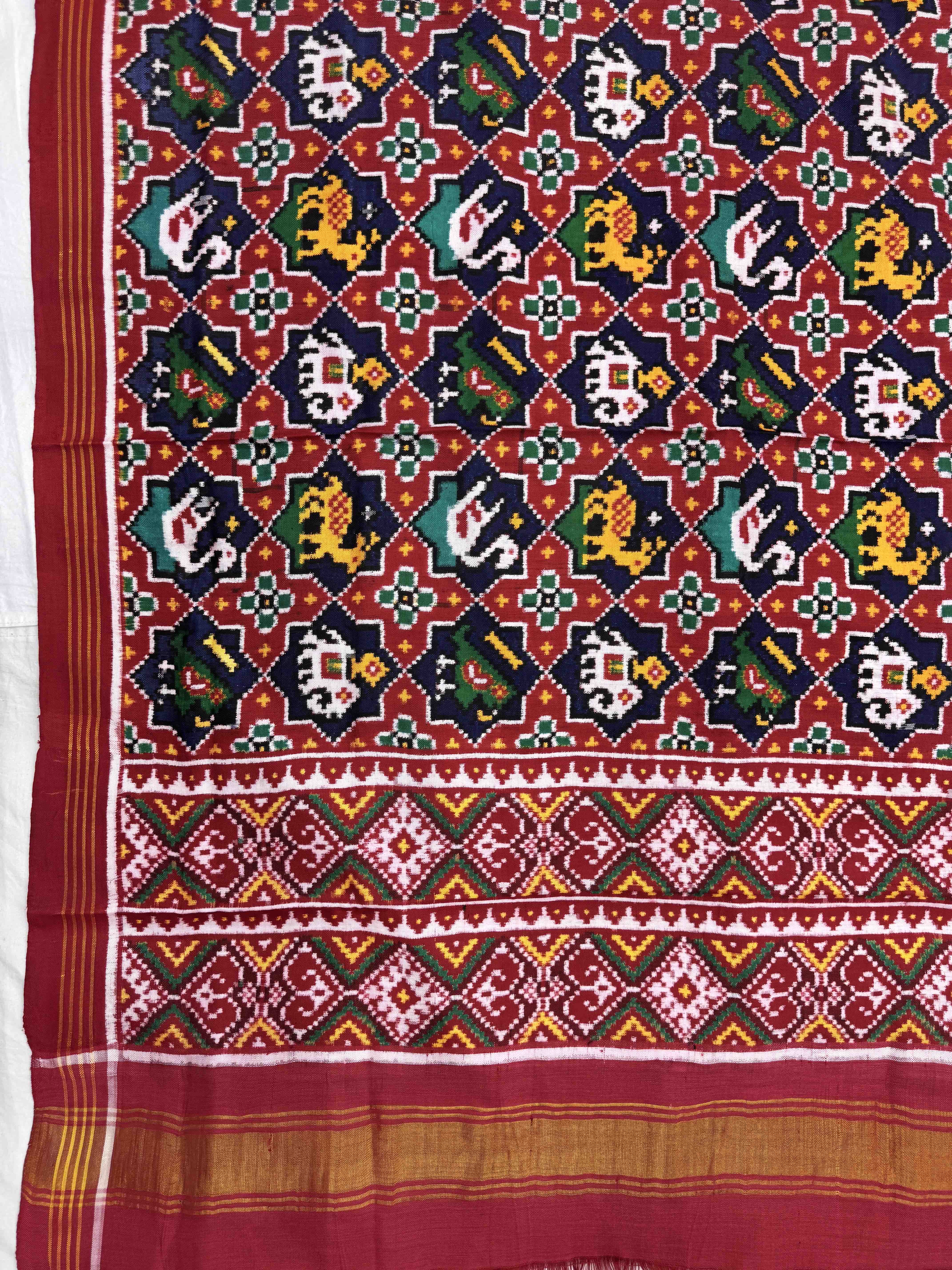 Red & Blue Star Narikunj Double Ikat Patan Patola Dupatta