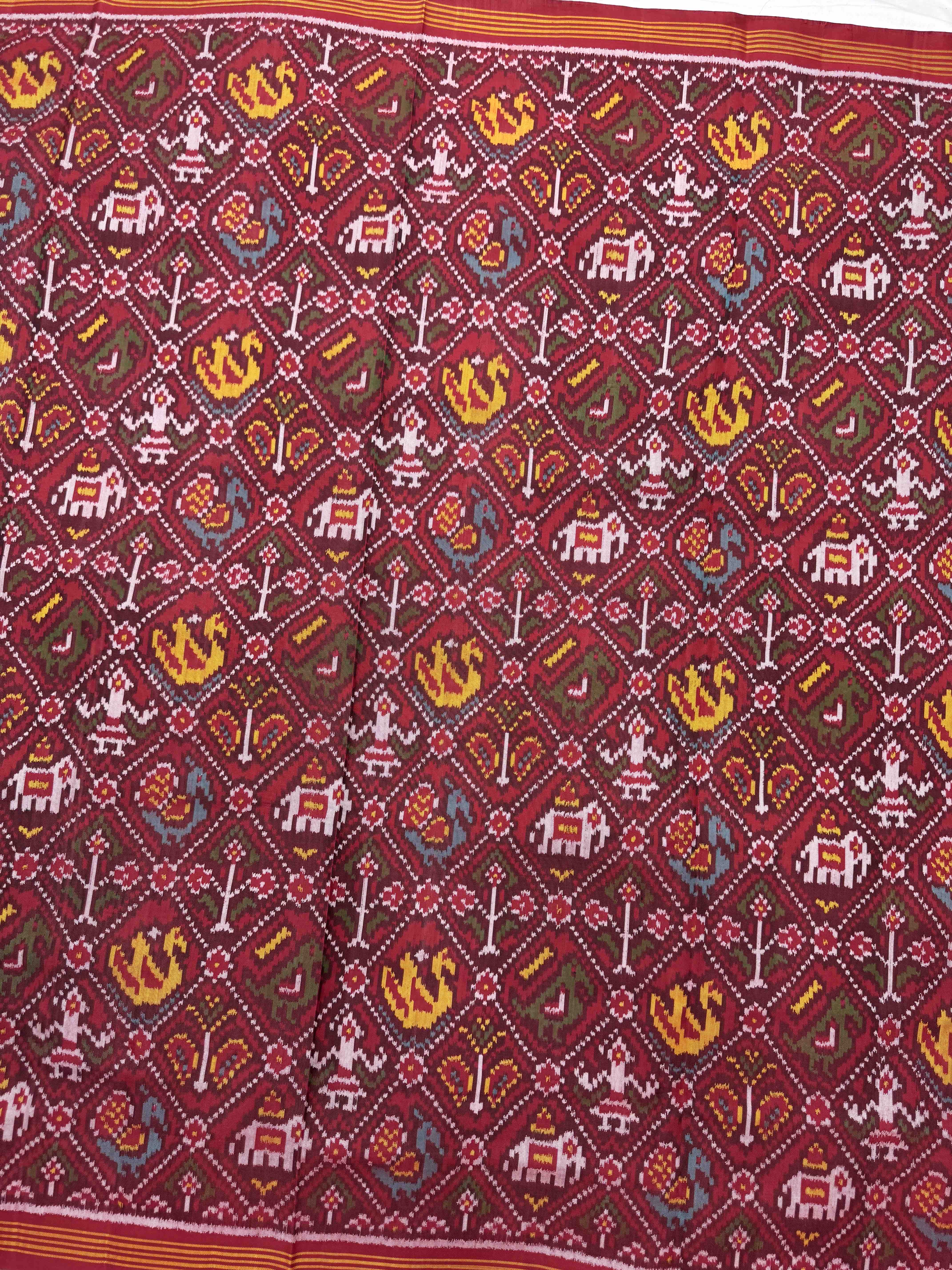 Red Narikunj Semi Double Ikat Patola Dupatta