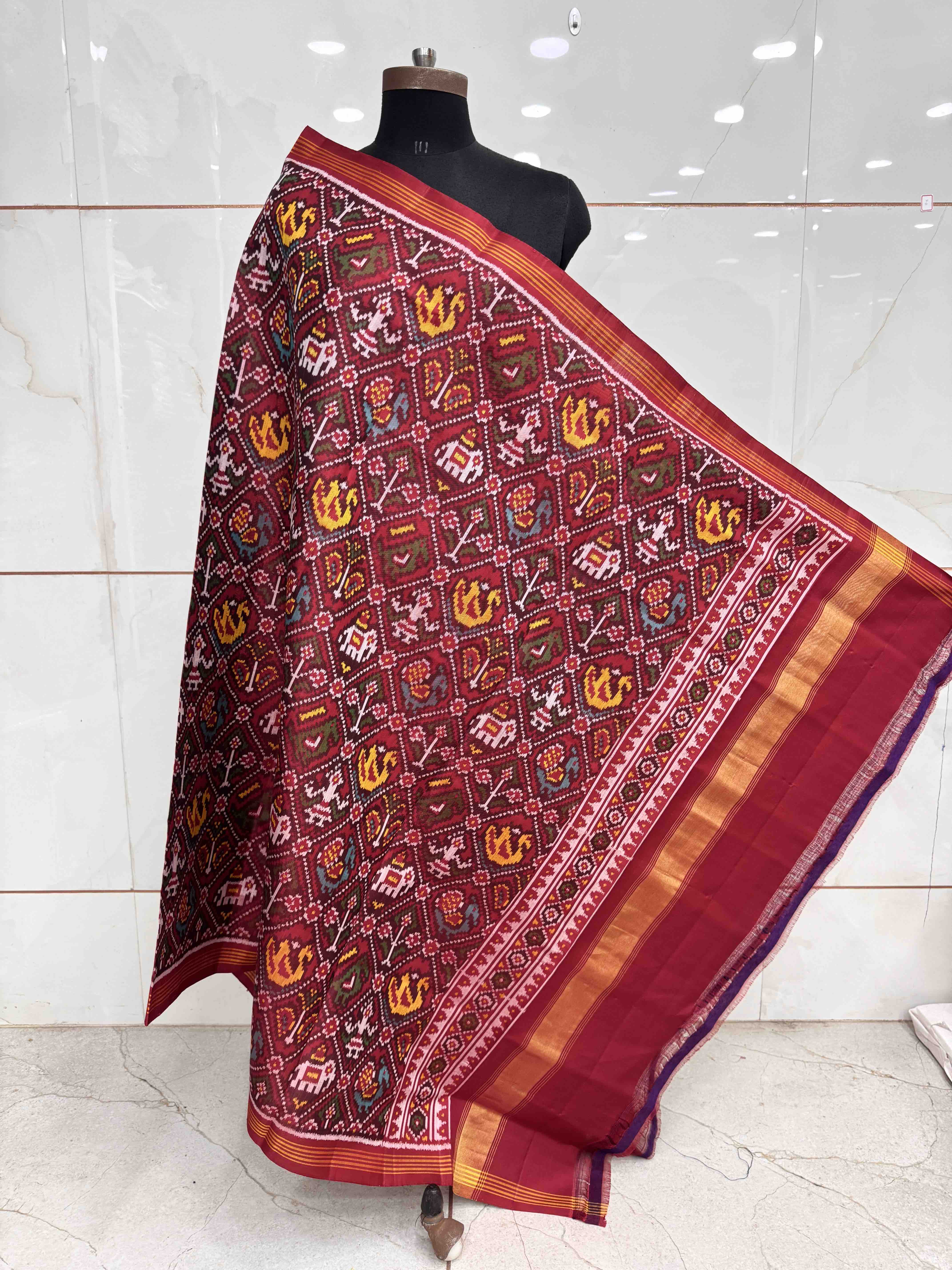 Red Narikunj Semi Double Ikat Patola Dupatta