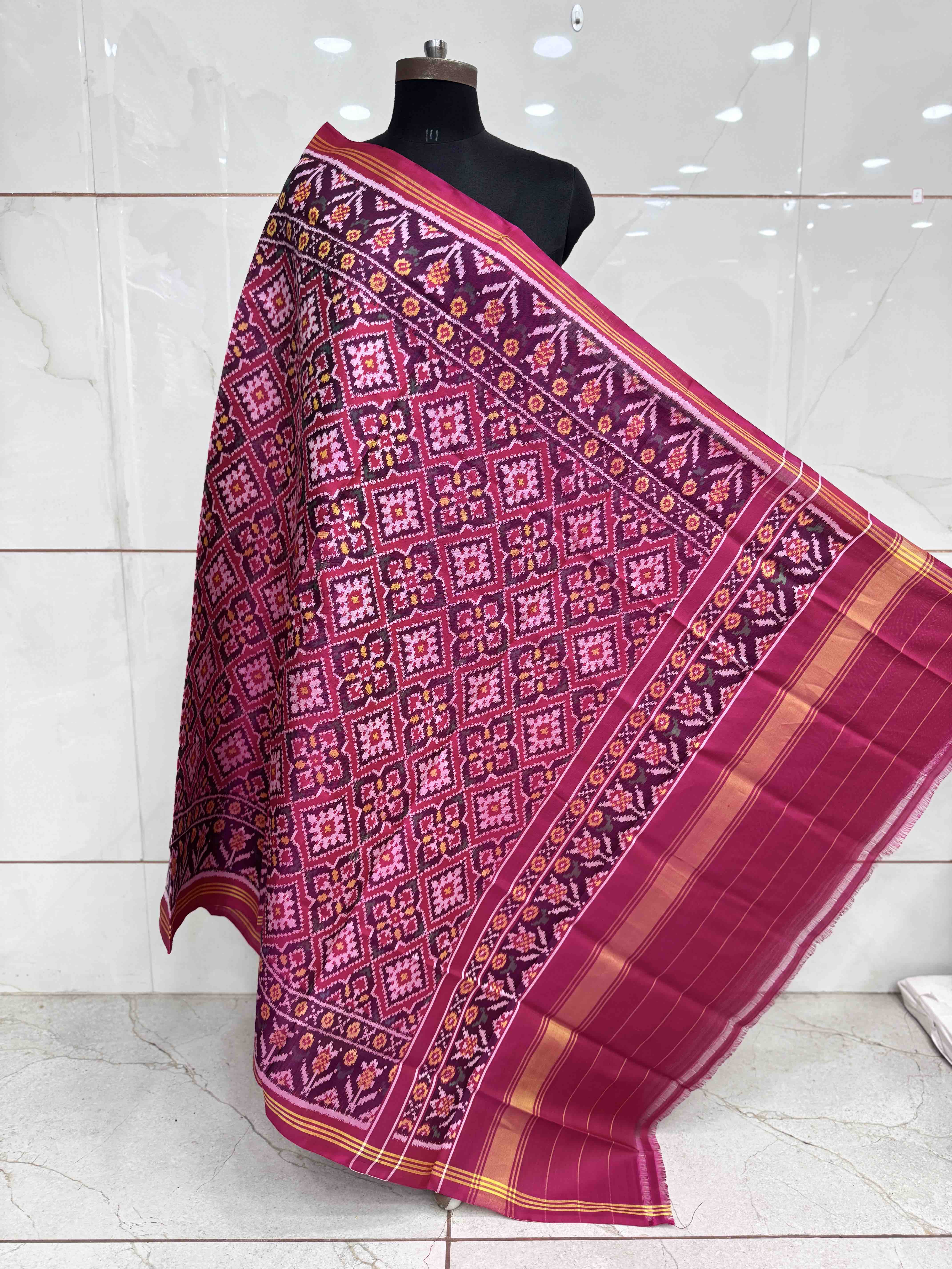 Pink Panchanda Semi Double Ikat Patola Dupatta