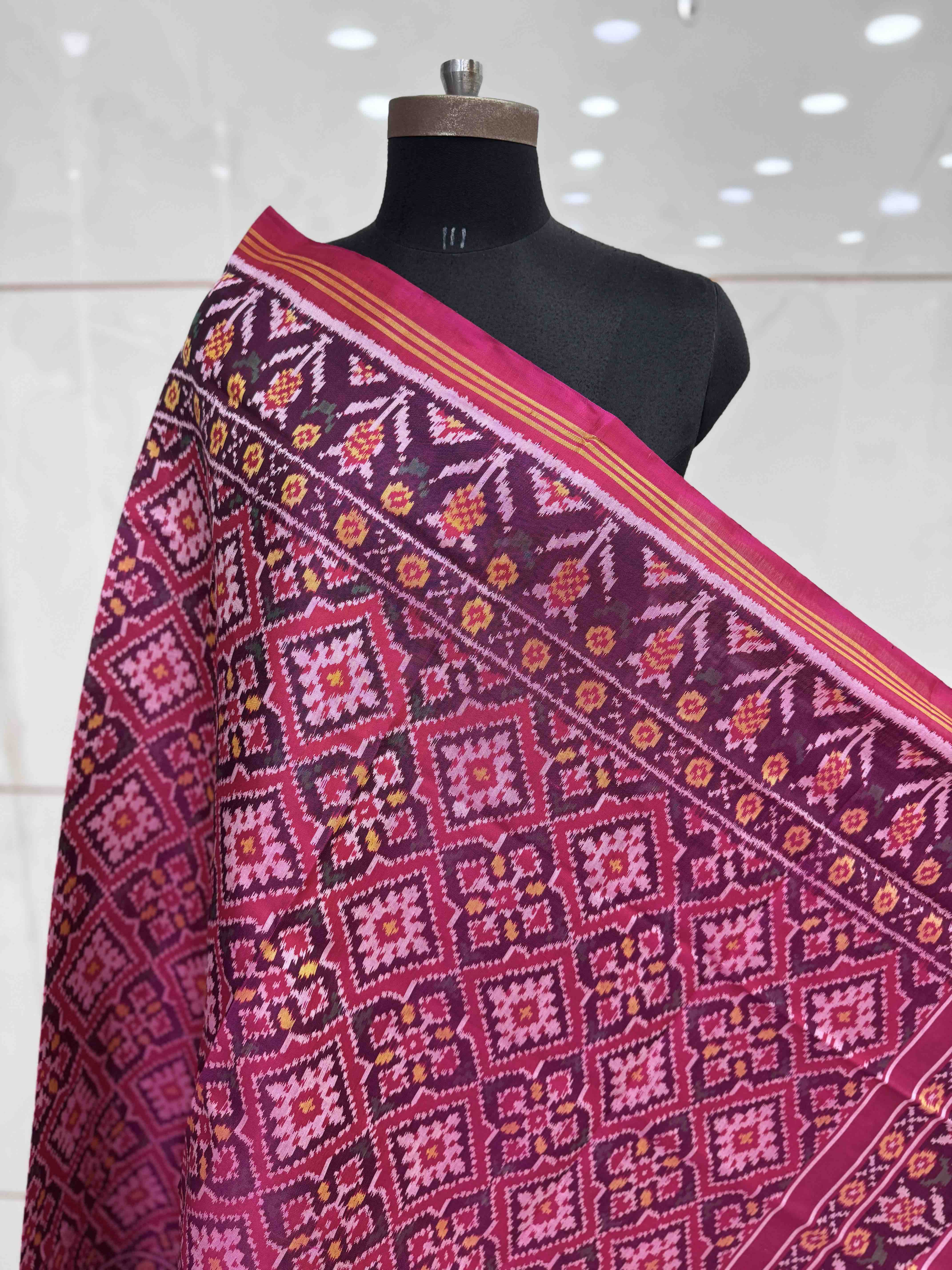 Pink Panchanda Semi Double Ikat Patola Dupatta