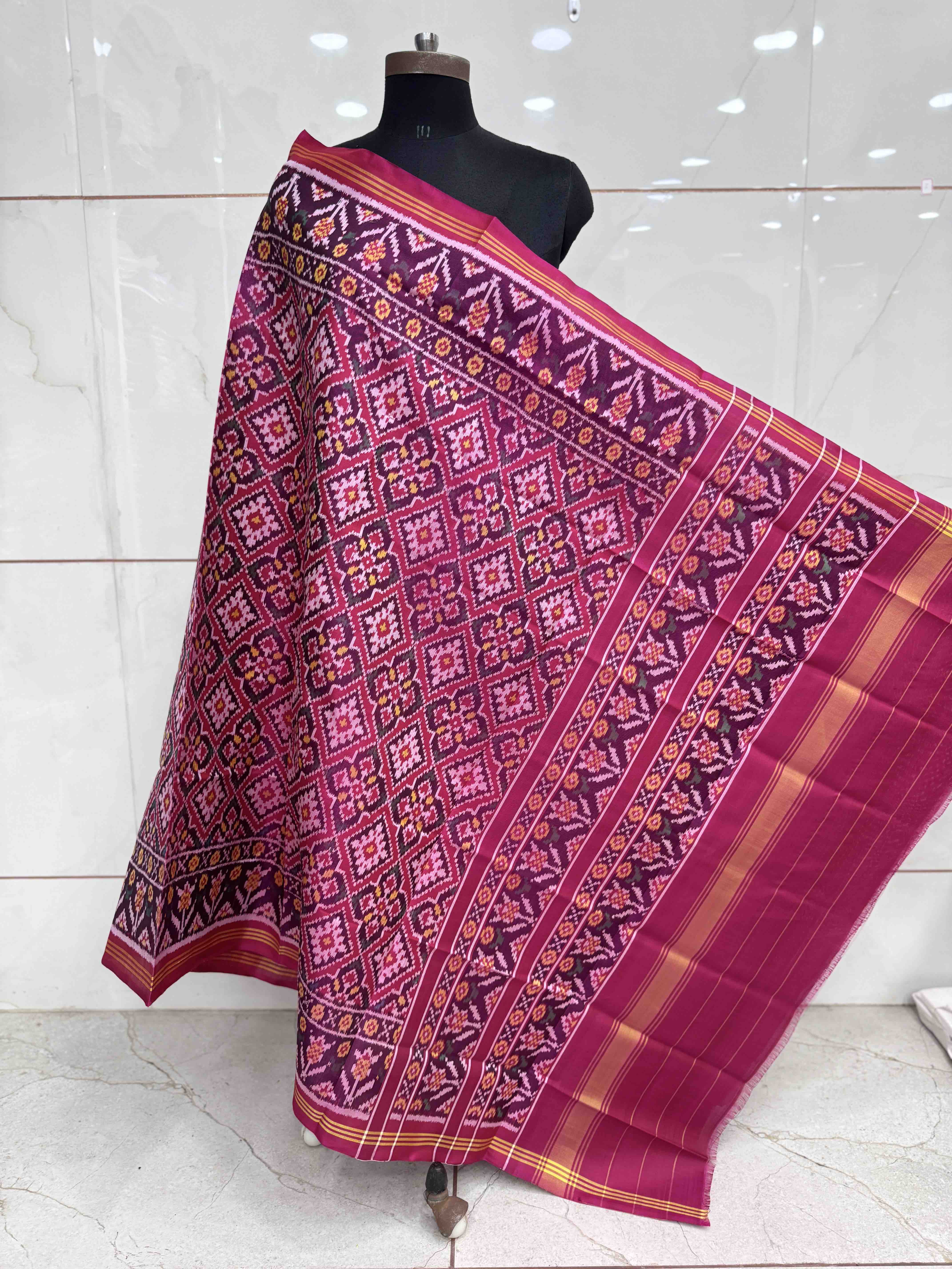Pink Panchanda Semi Double Ikat Patola Dupatta