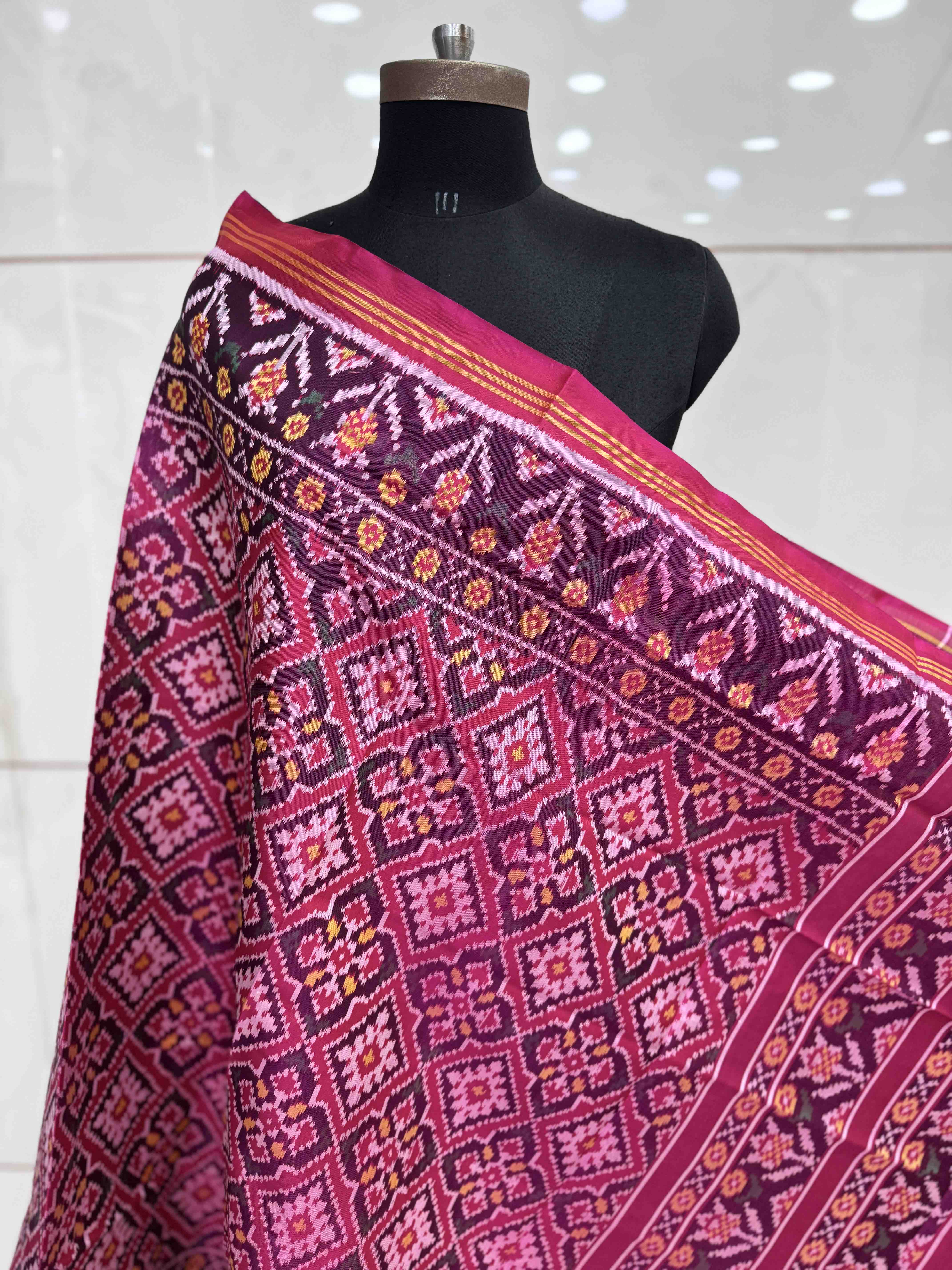 Pink Panchanda Semi Double Ikat Patola Dupatta