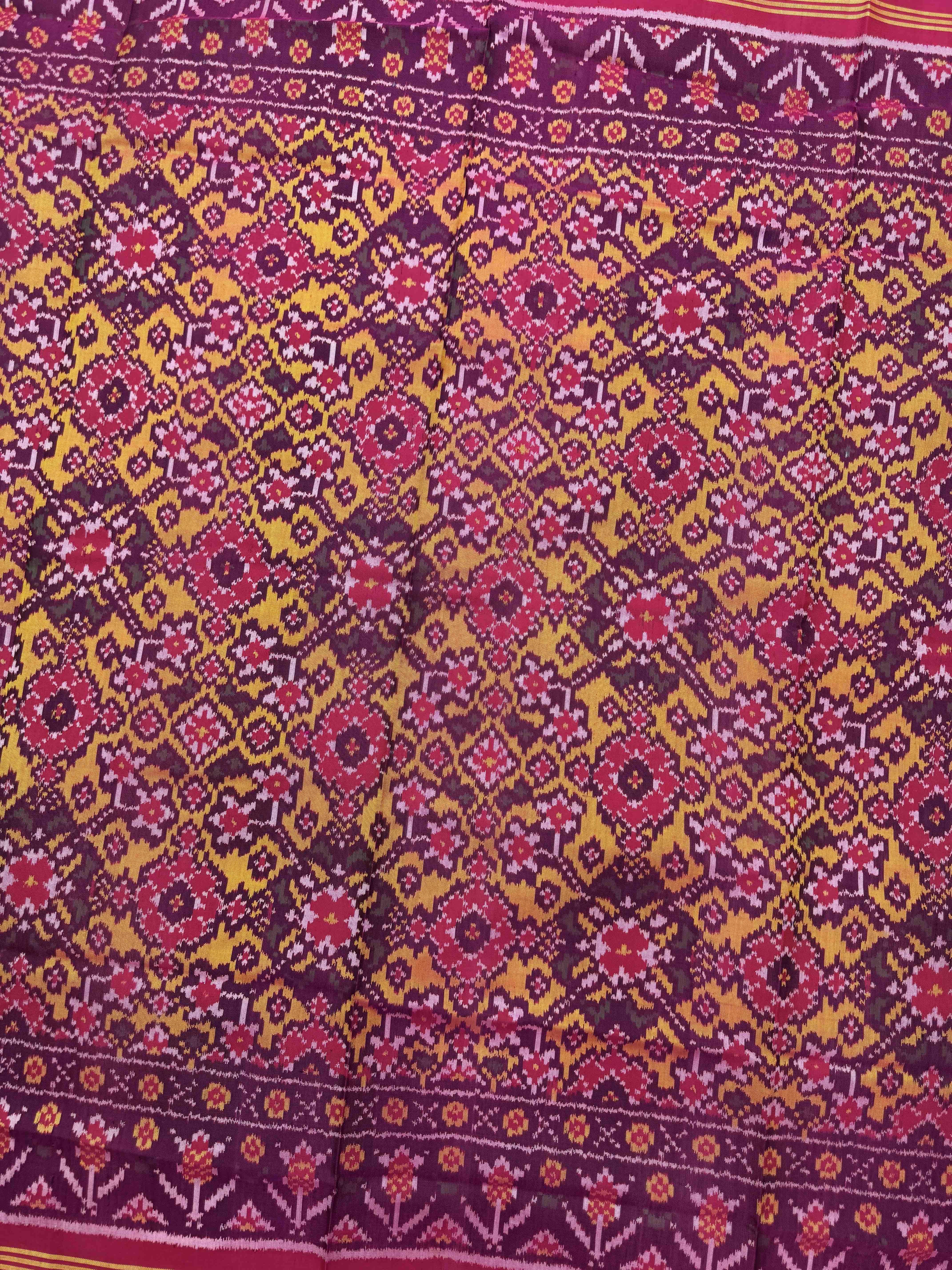 Pink & Yellow Navratan Semi Double Ikat Patola Dupatta