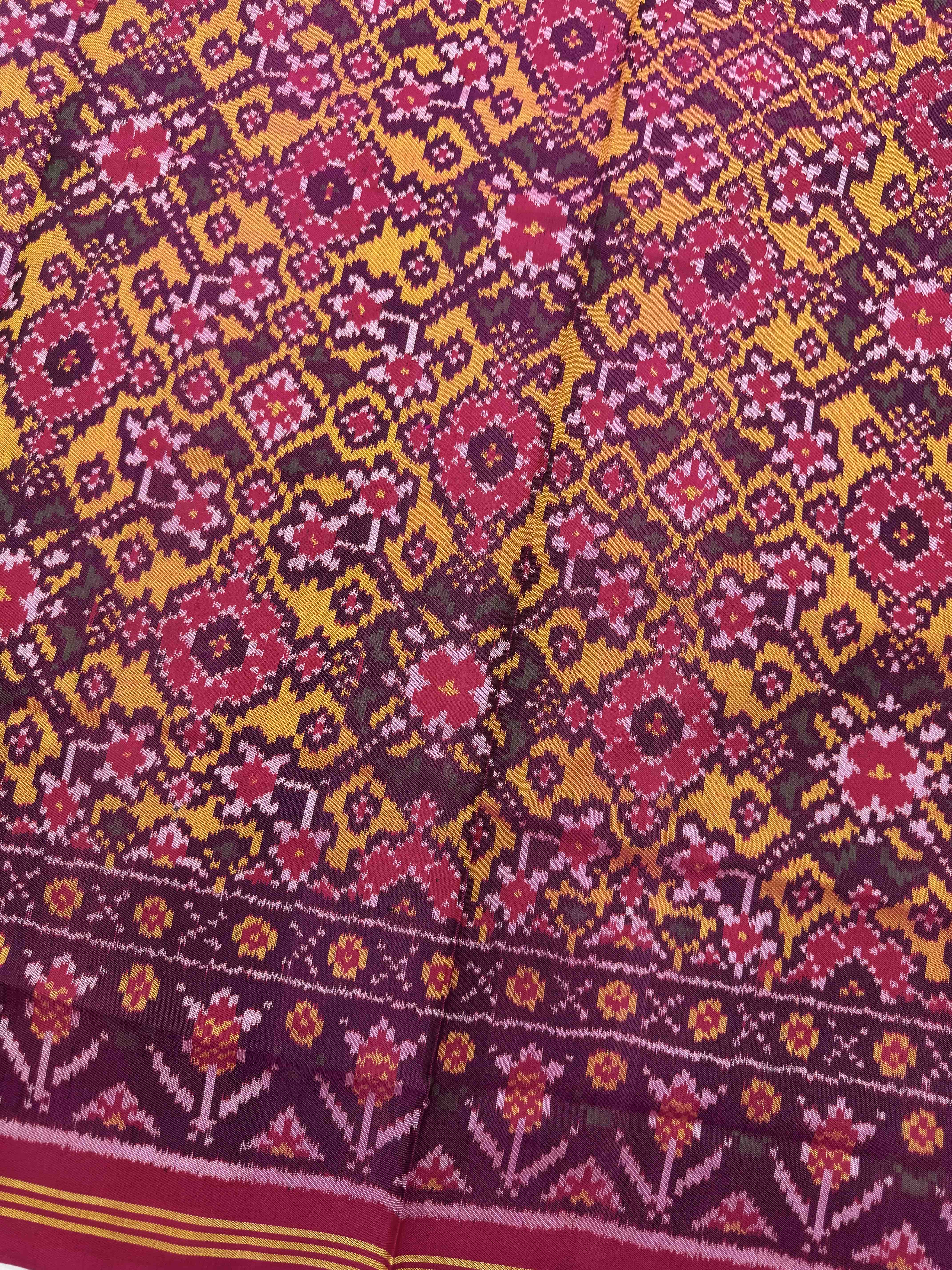 Pink & Yellow Navratan Semi Double Ikat Patola Dupatta