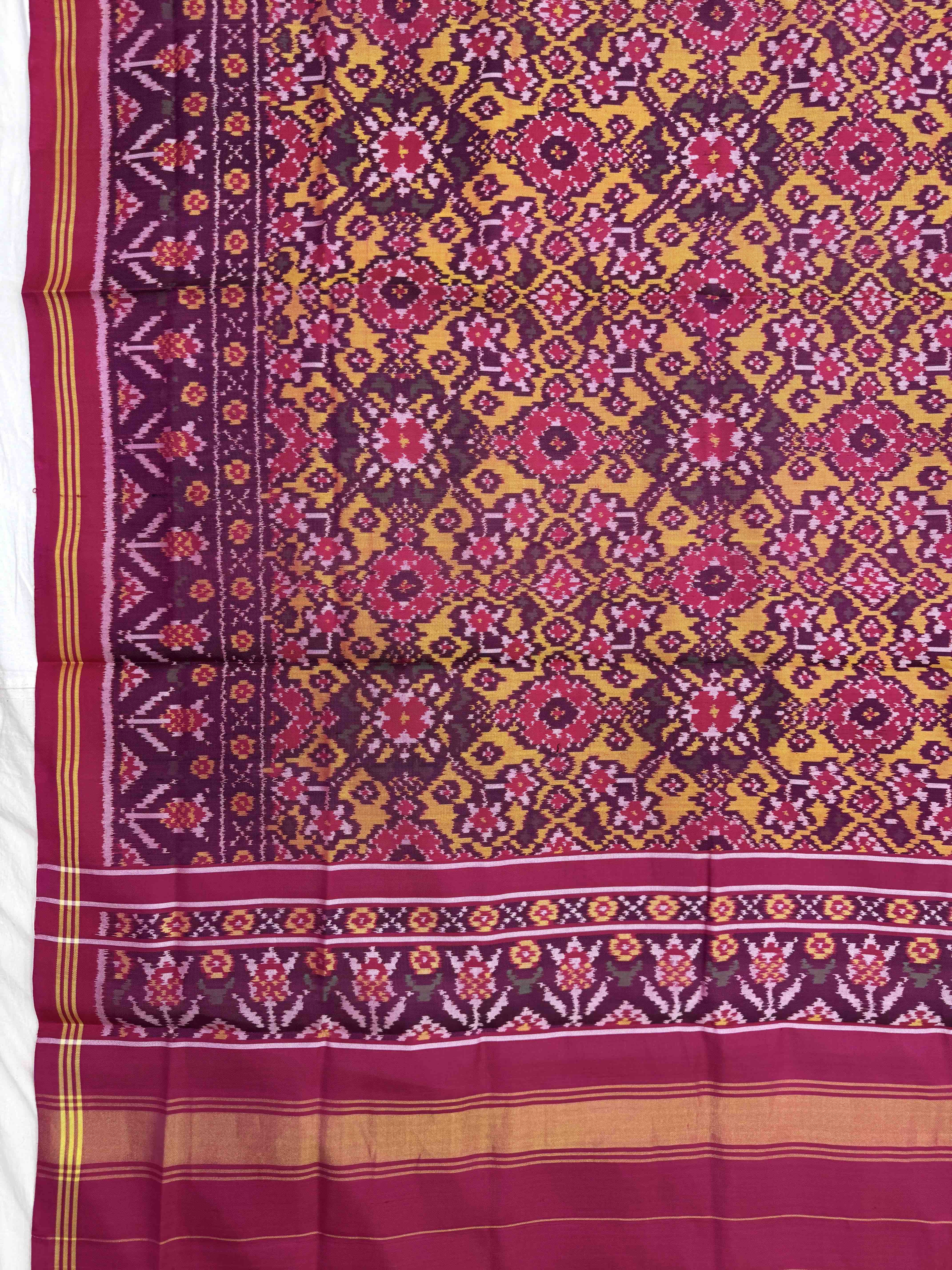 Pink & Yellow Navratan Semi Double Ikat Patola Dupatta