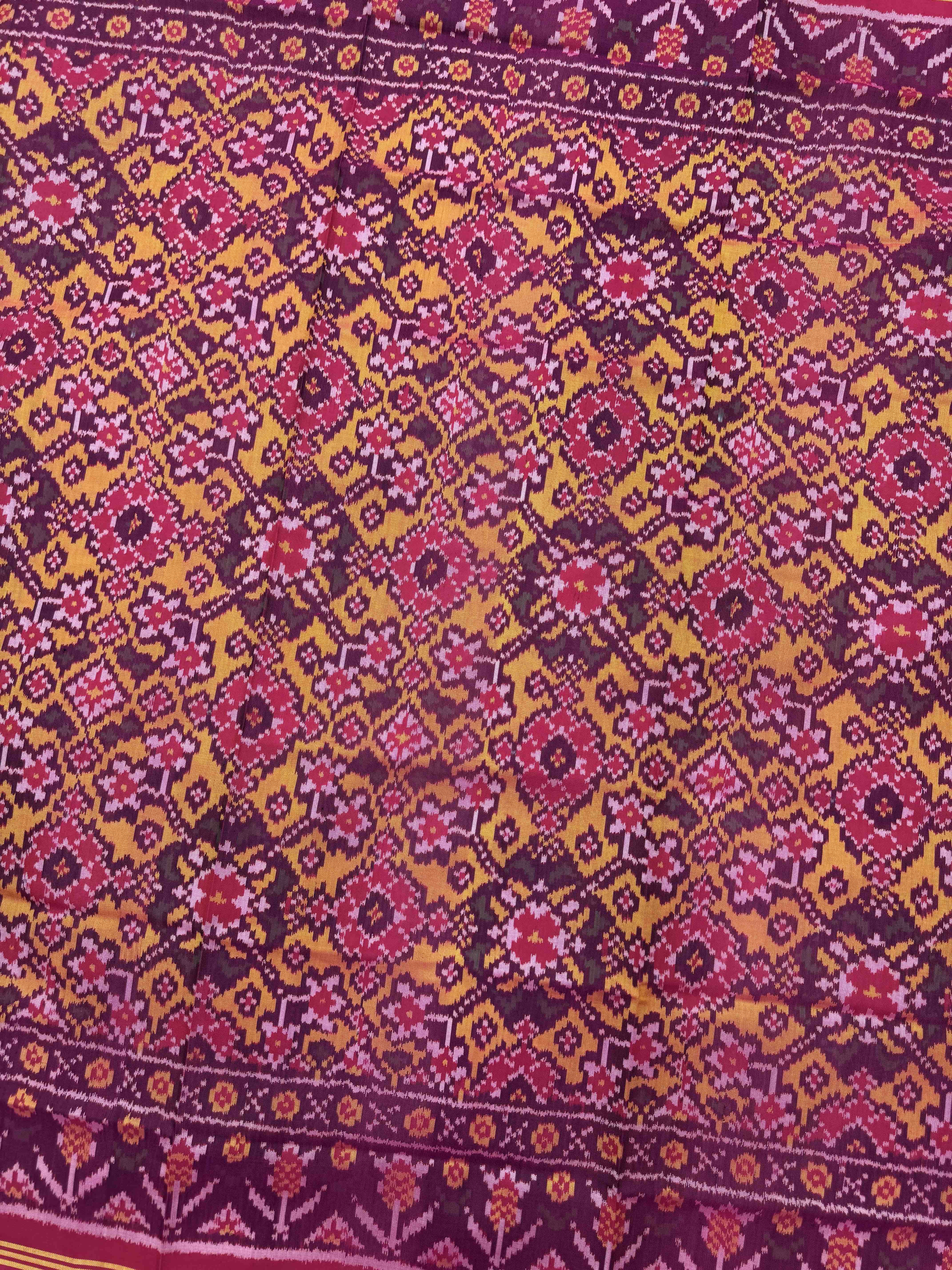 Pink & Yellow Navratan Semi Double Ikat Patola Dupatta