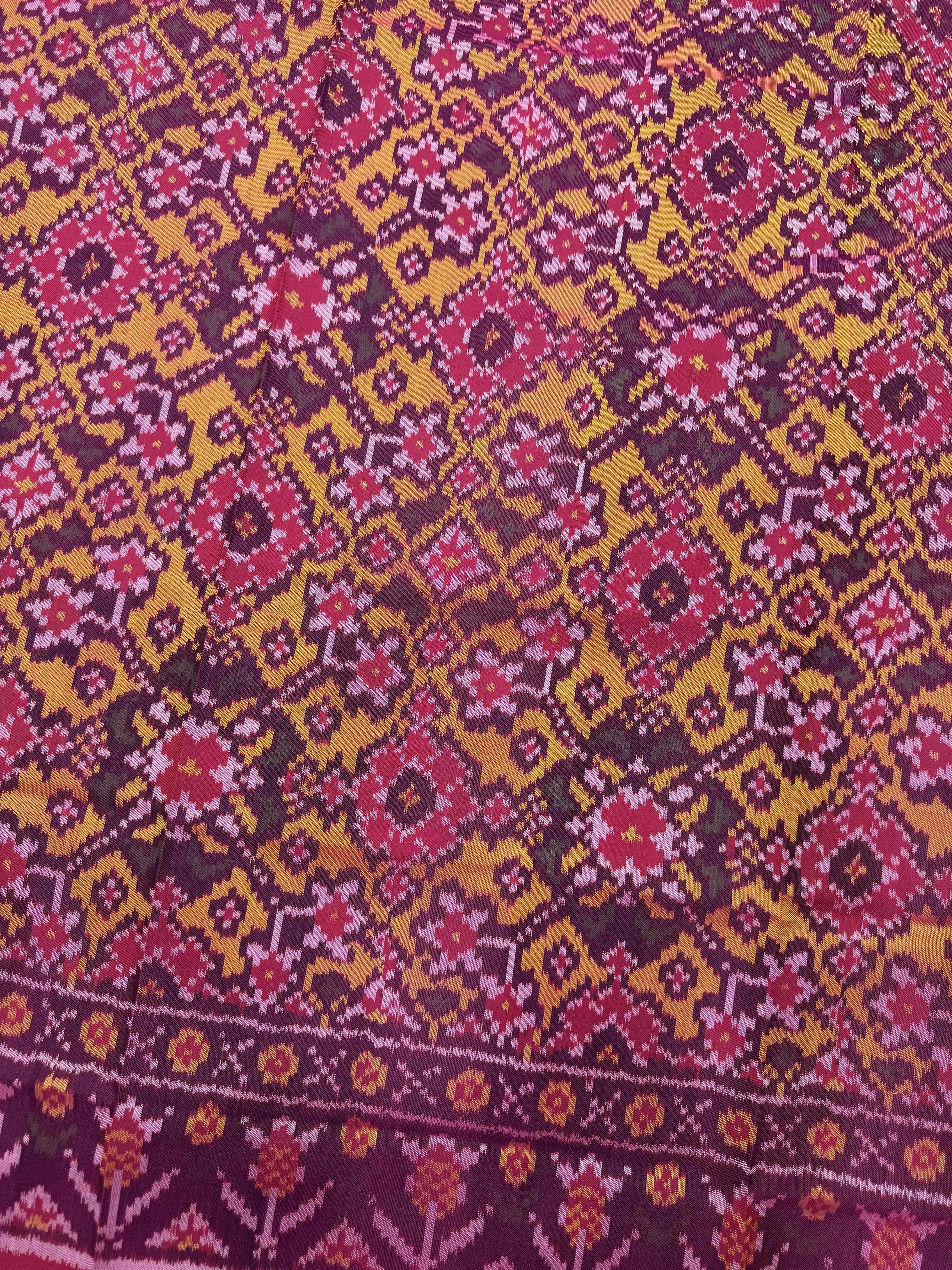 Pink & Yellow Navratan Semi Double Ikat Patola Dupatta