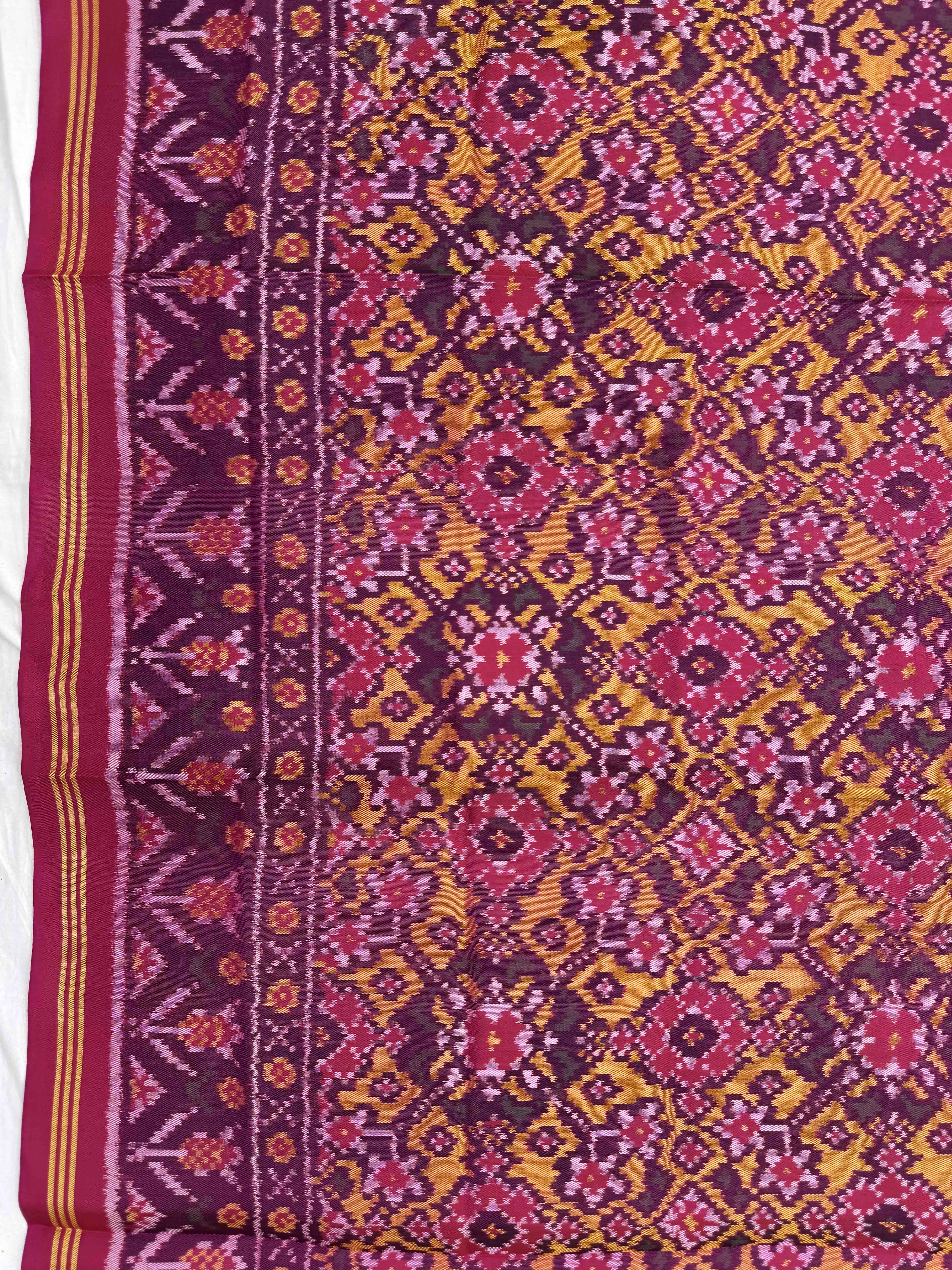 Pink & Yellow Navratan Semi Double Ikat Patola Dupatta