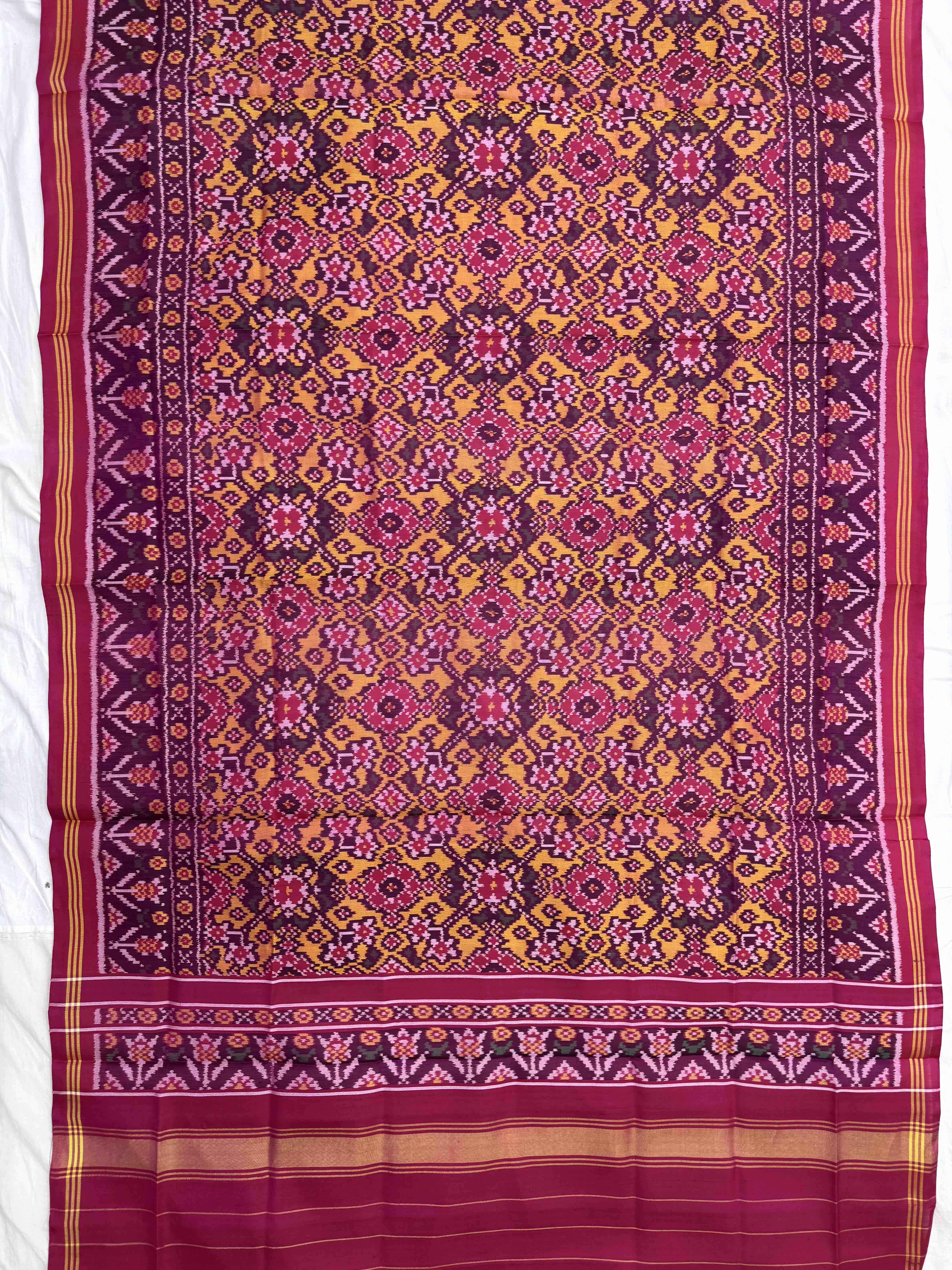 Pink & Yellow Navratan Semi Double Ikat Patola Dupatta