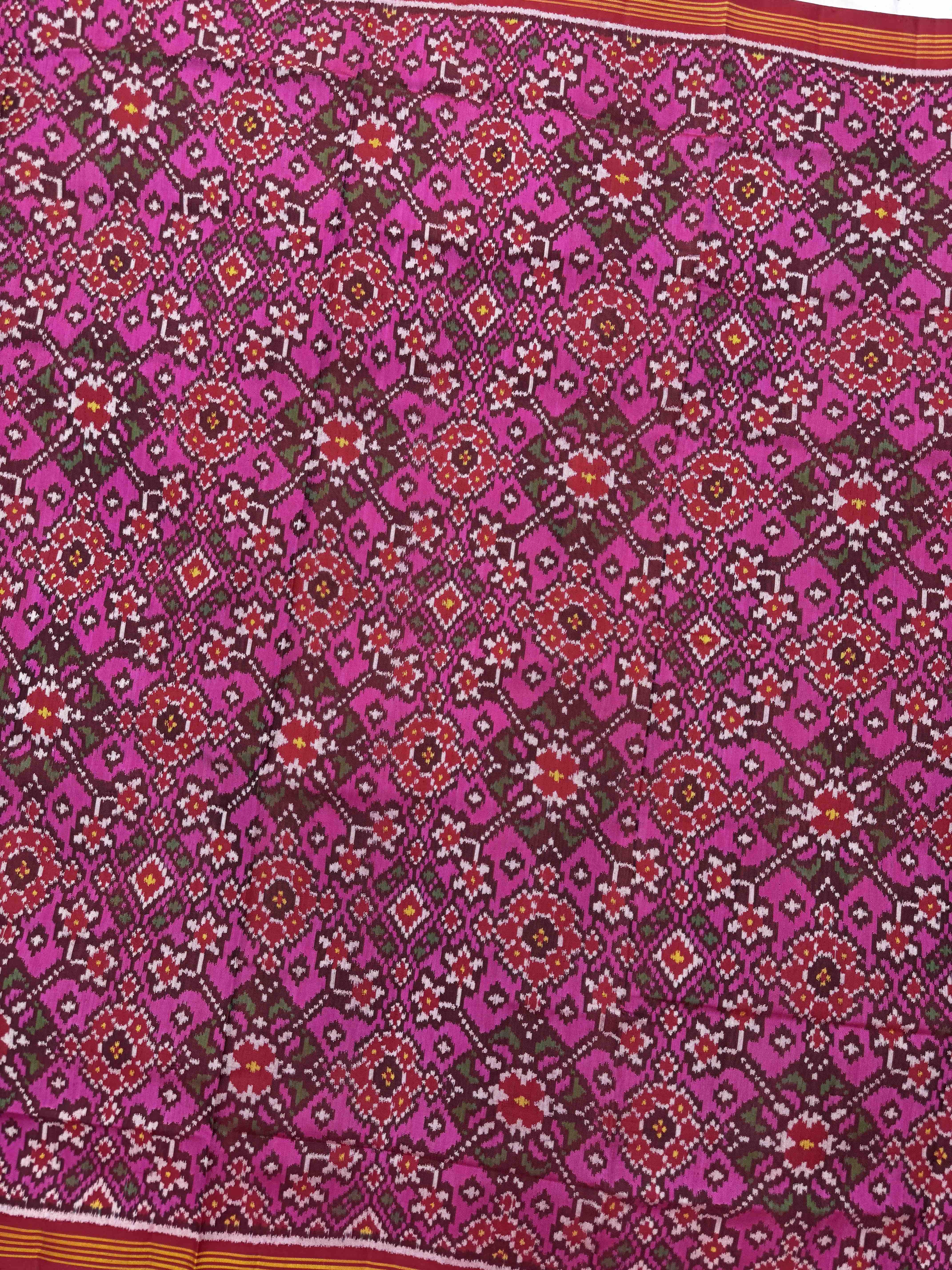 Red & Pink Navratan Semi Double Ikat Patola Dupatta