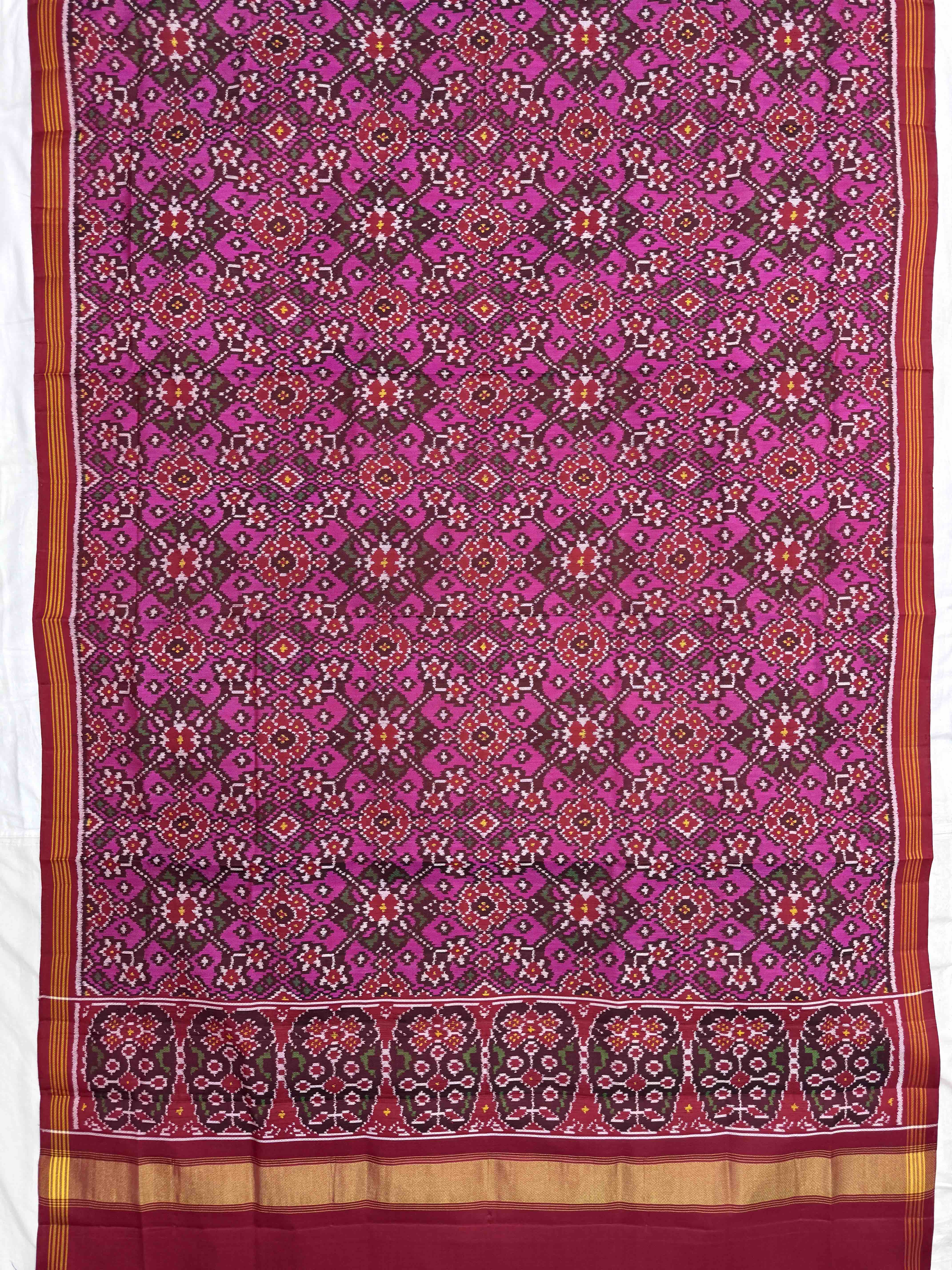Red & Pink Navratan Semi Double Ikat Patola Dupatta