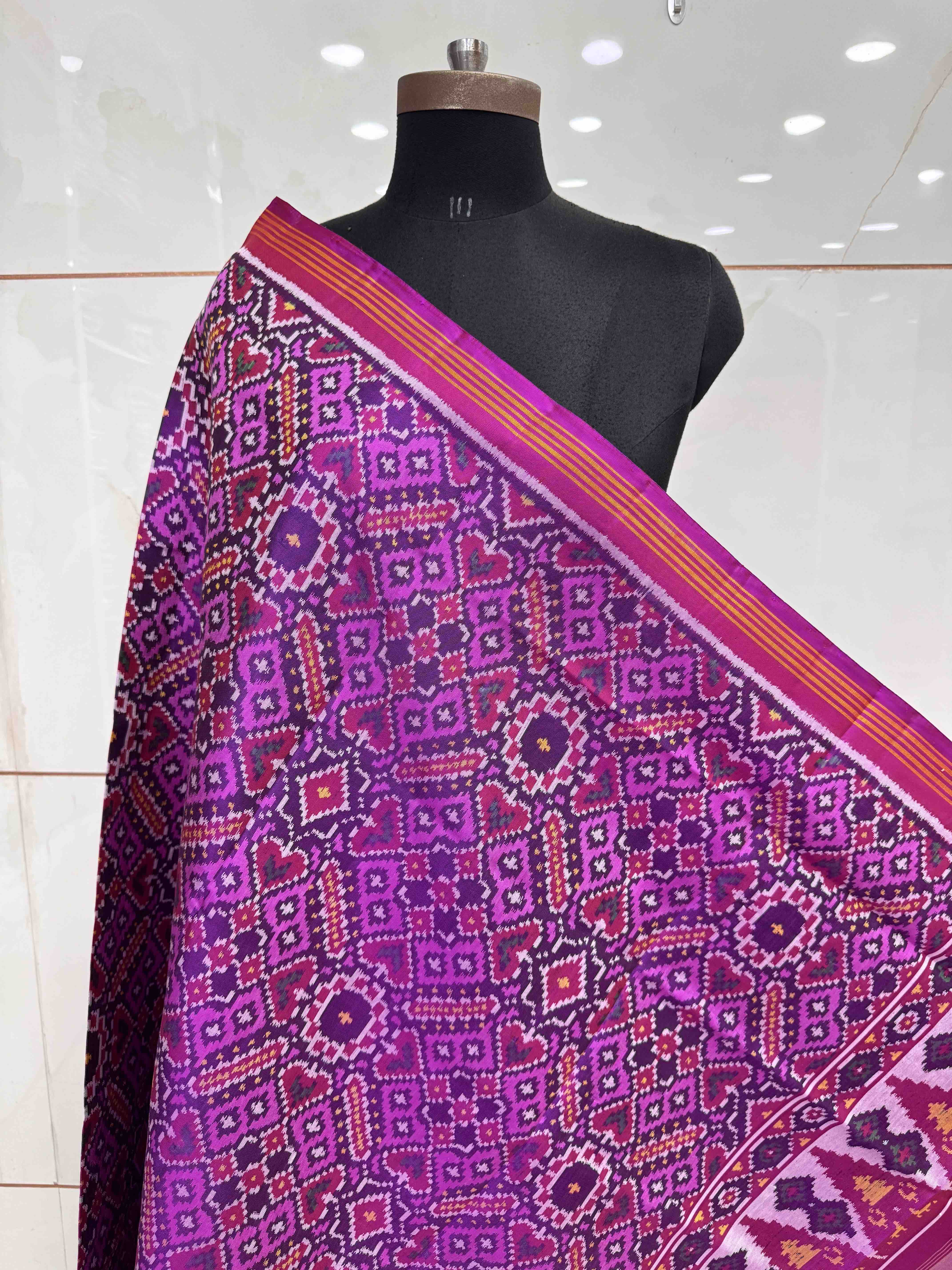 Pink & Purple Manekchowk Semi Double Ikat Patola Dupatta