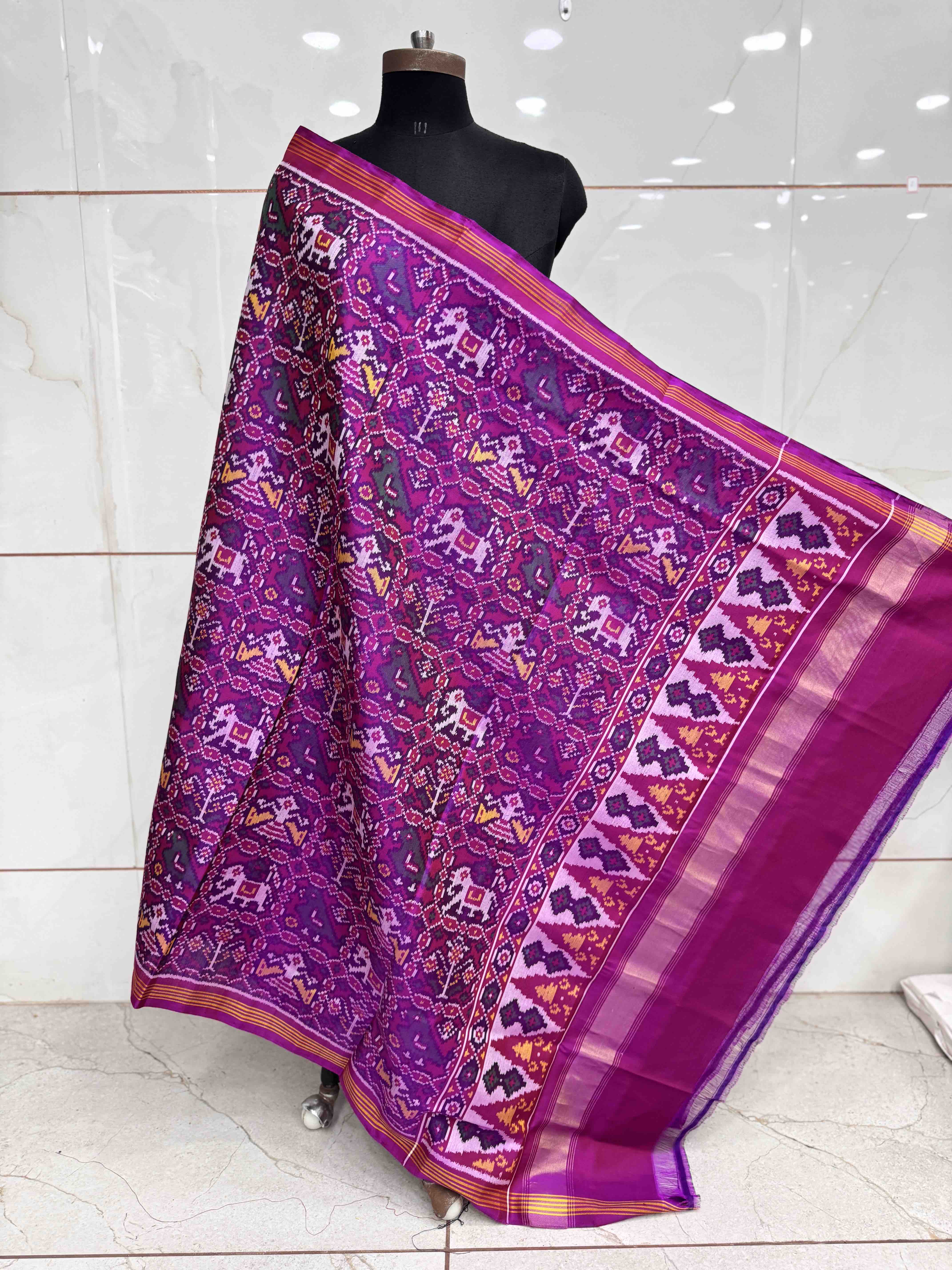 Pink & Purple Narikunj Semi Double Ikat Patola Dupatta