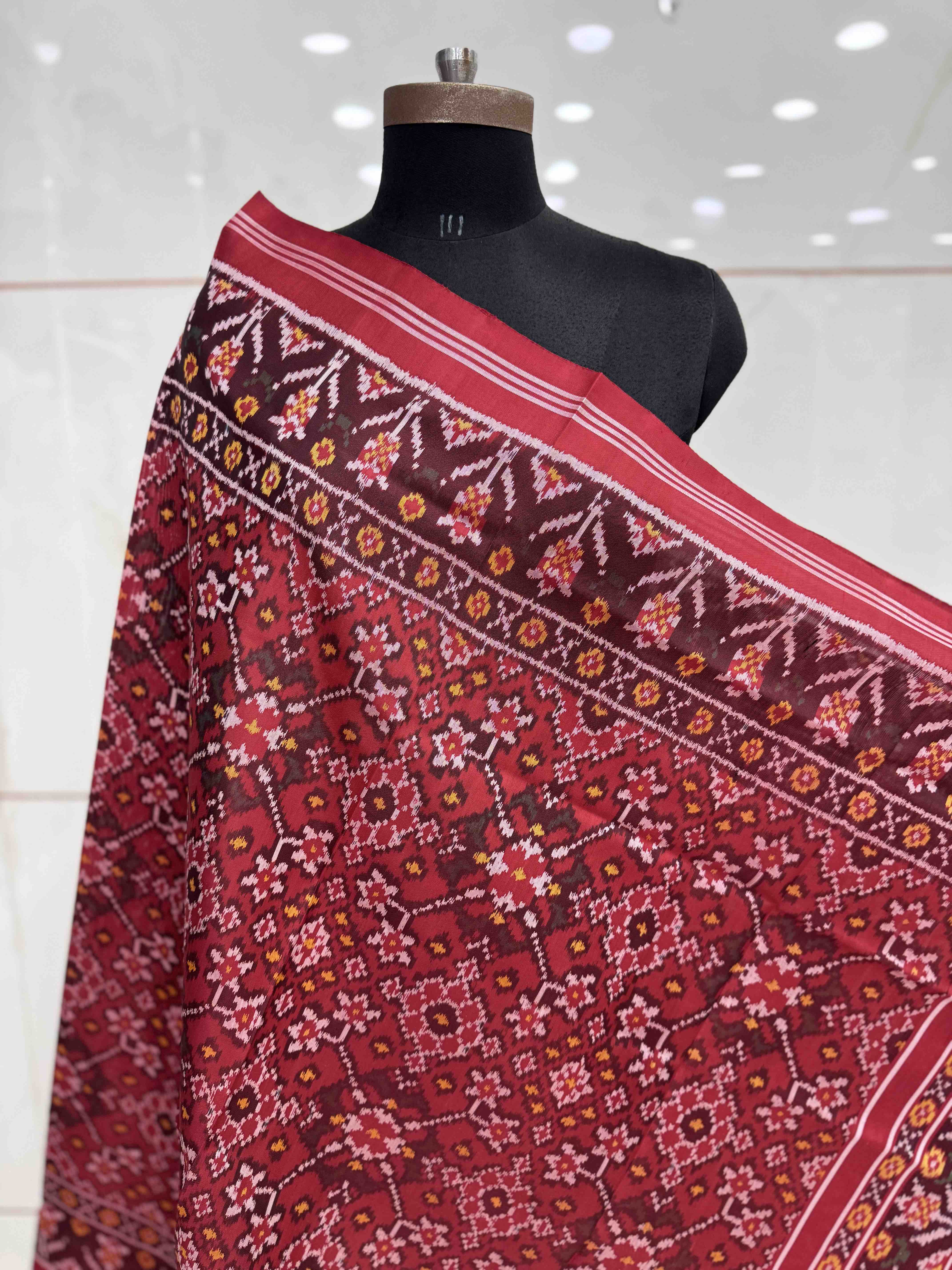 Red Navratan Semi Double Ikat Patola Dupatta