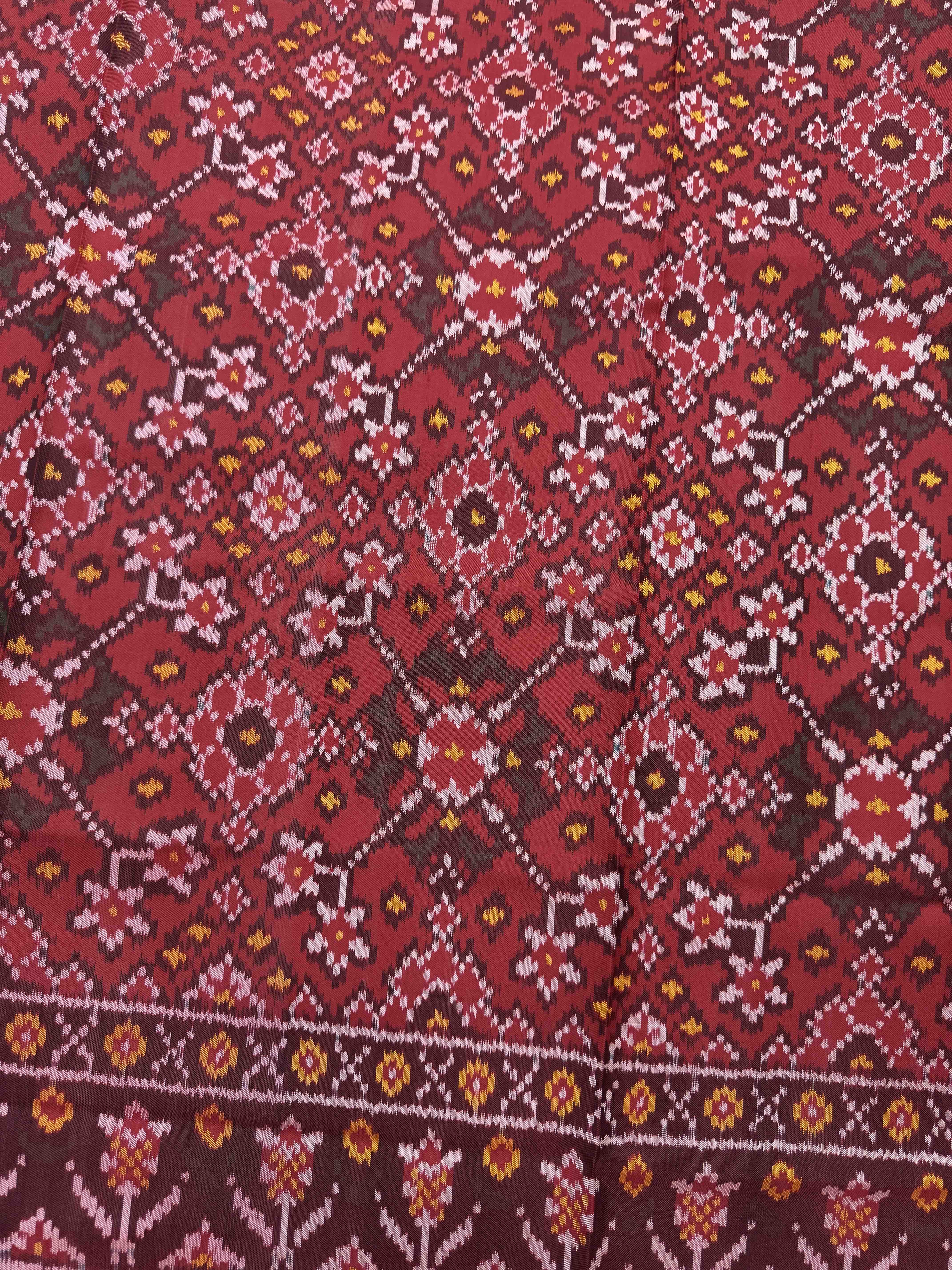 Red Navratan Semi Double Ikat Patola Dupatta