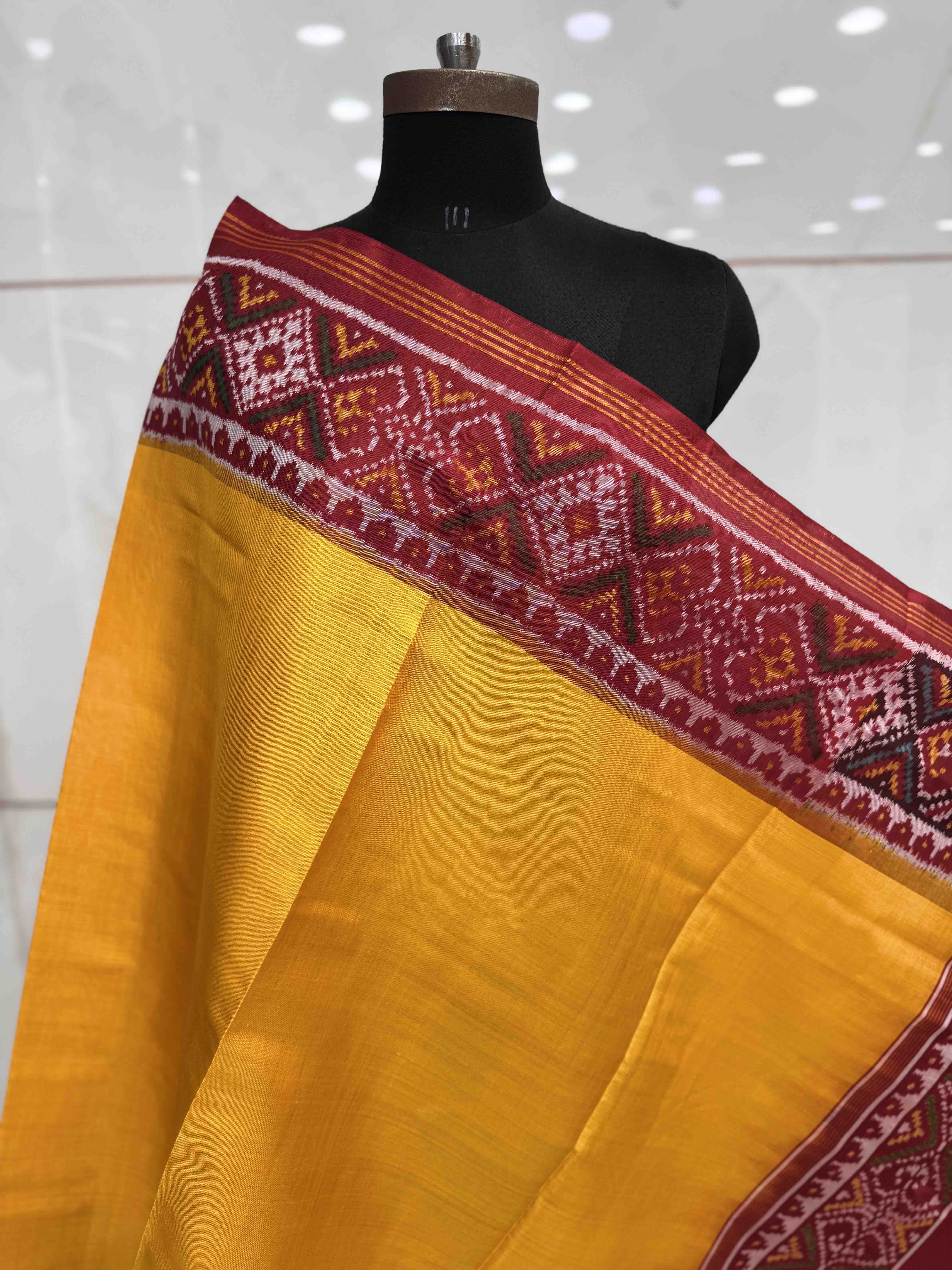 Yellow Plain Ganga Jamuna Semi Double Ikat Patola Dupatta