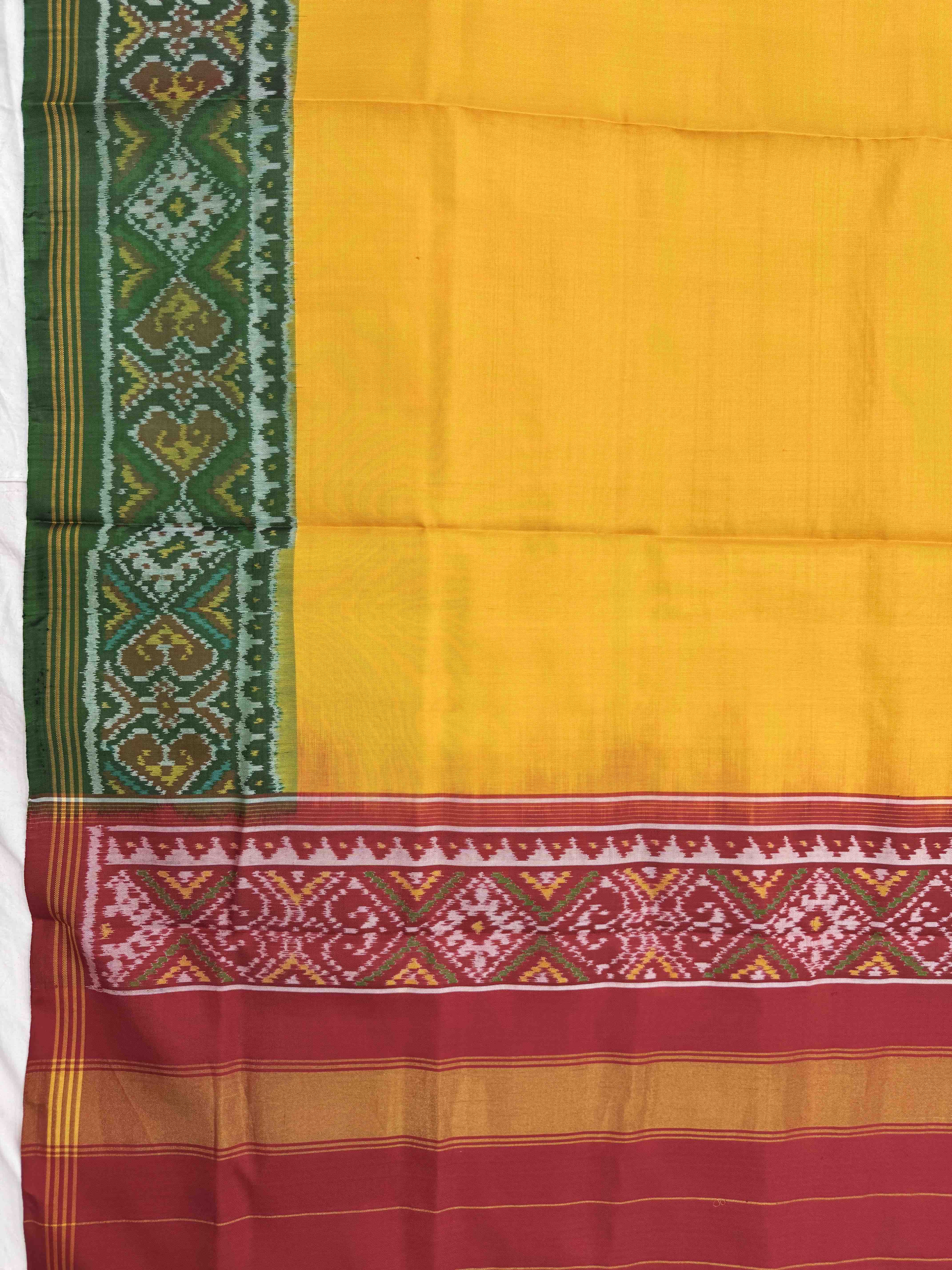 Yellow Plain Ganga Jamuna Semi Double Ikat Patola Dupatta