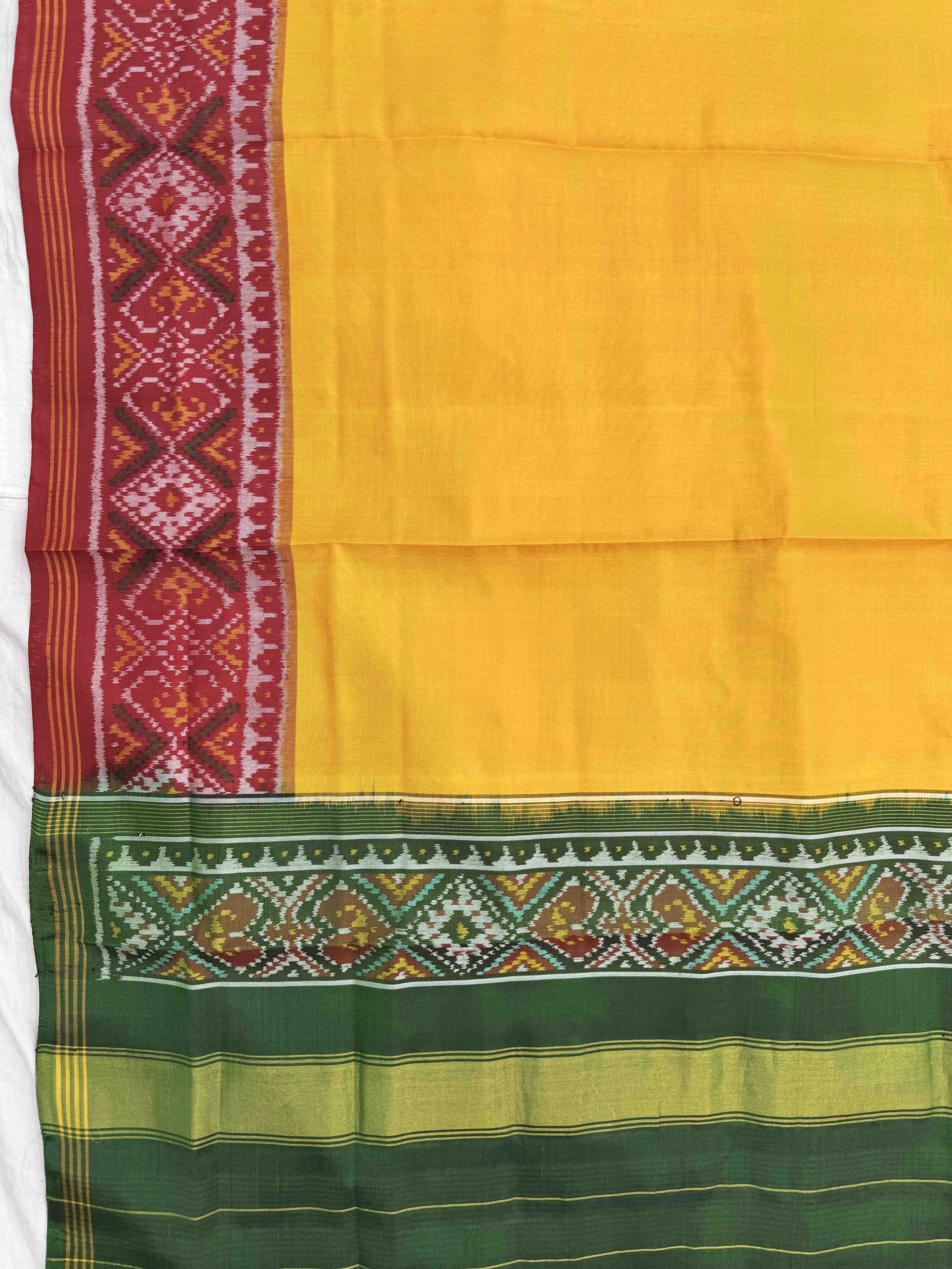 Yellow Plain Ganga Jamuna Semi Double Ikat Patola Dupatta