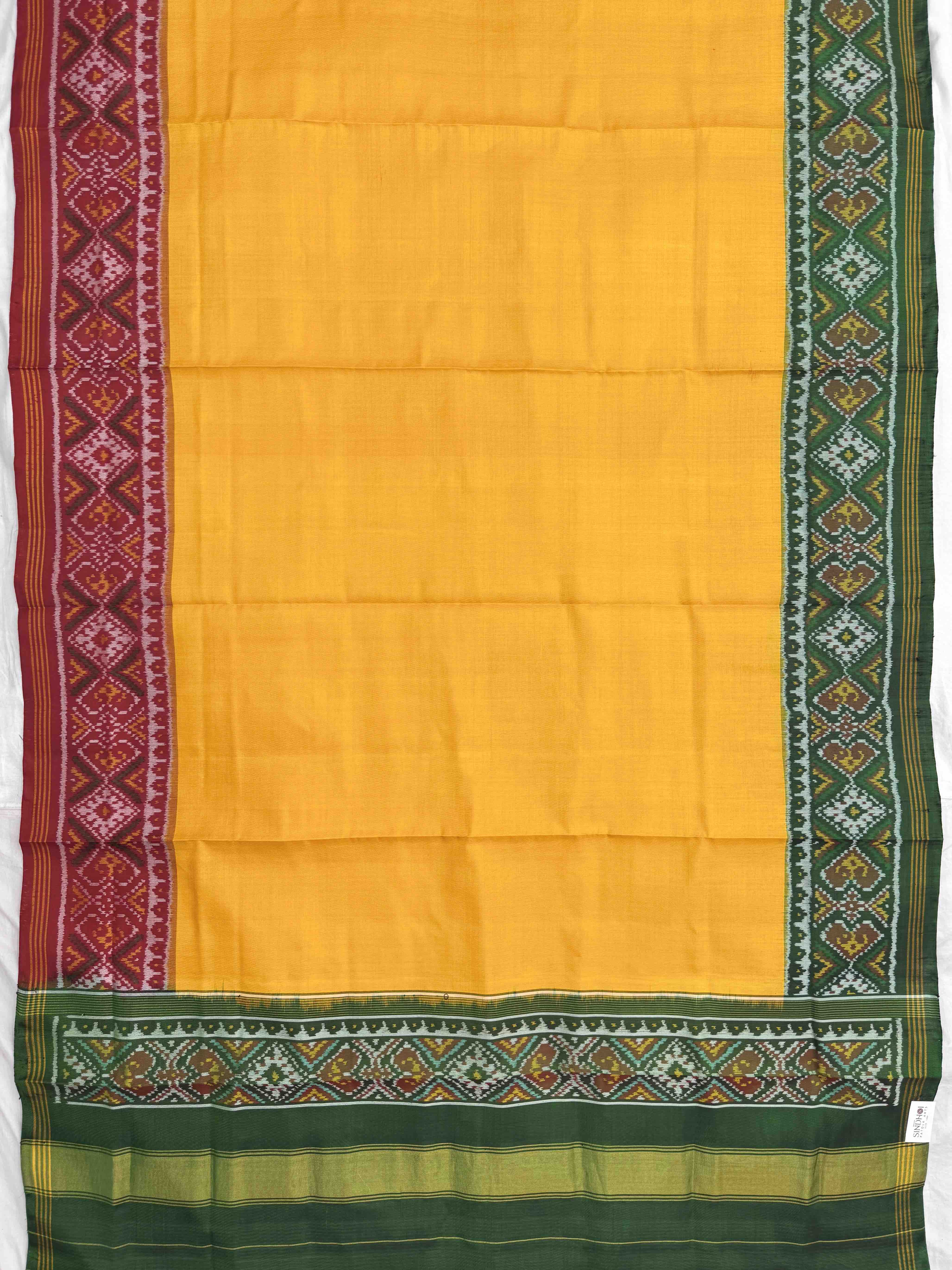 Yellow Plain Ganga Jamuna Semi Double Ikat Patola Dupatta